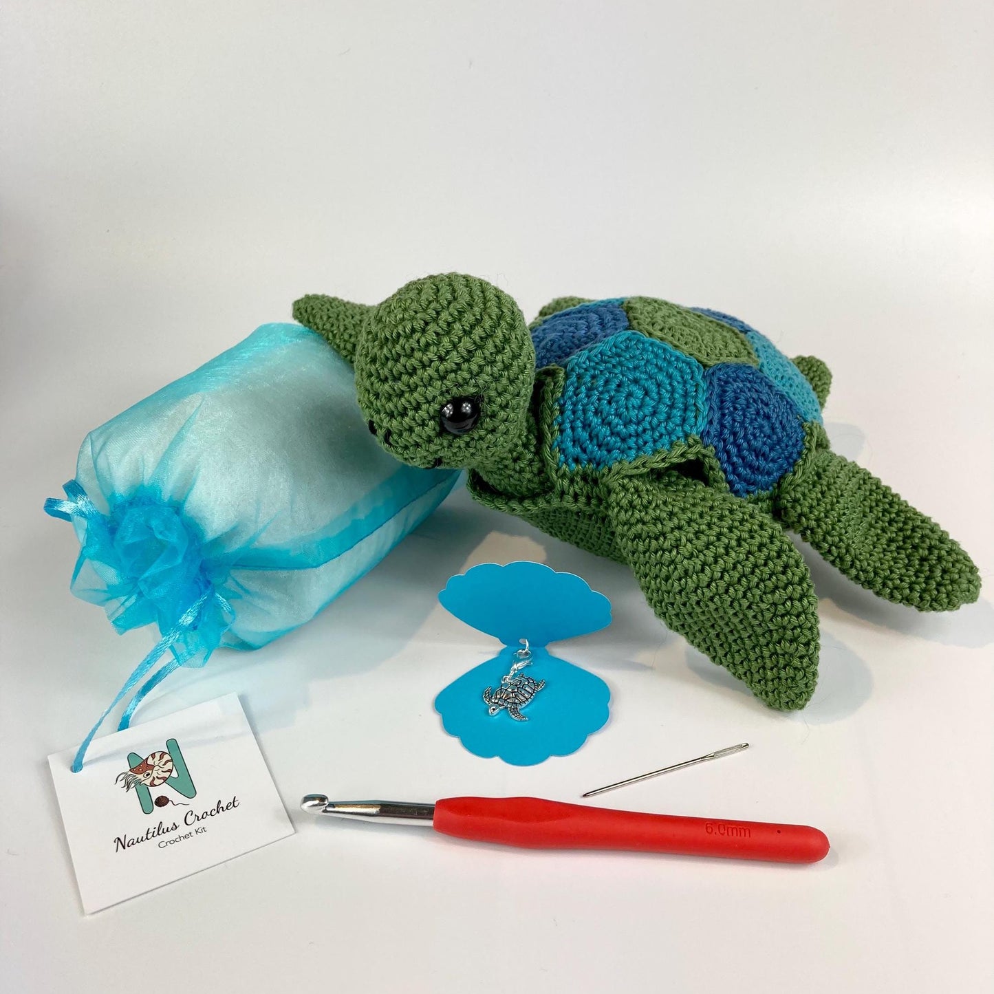 Green Sea Turtle Complete Crochet Kit. Make this adorable guy with his surprising shorts! Full instructions and luxury British Yarns.