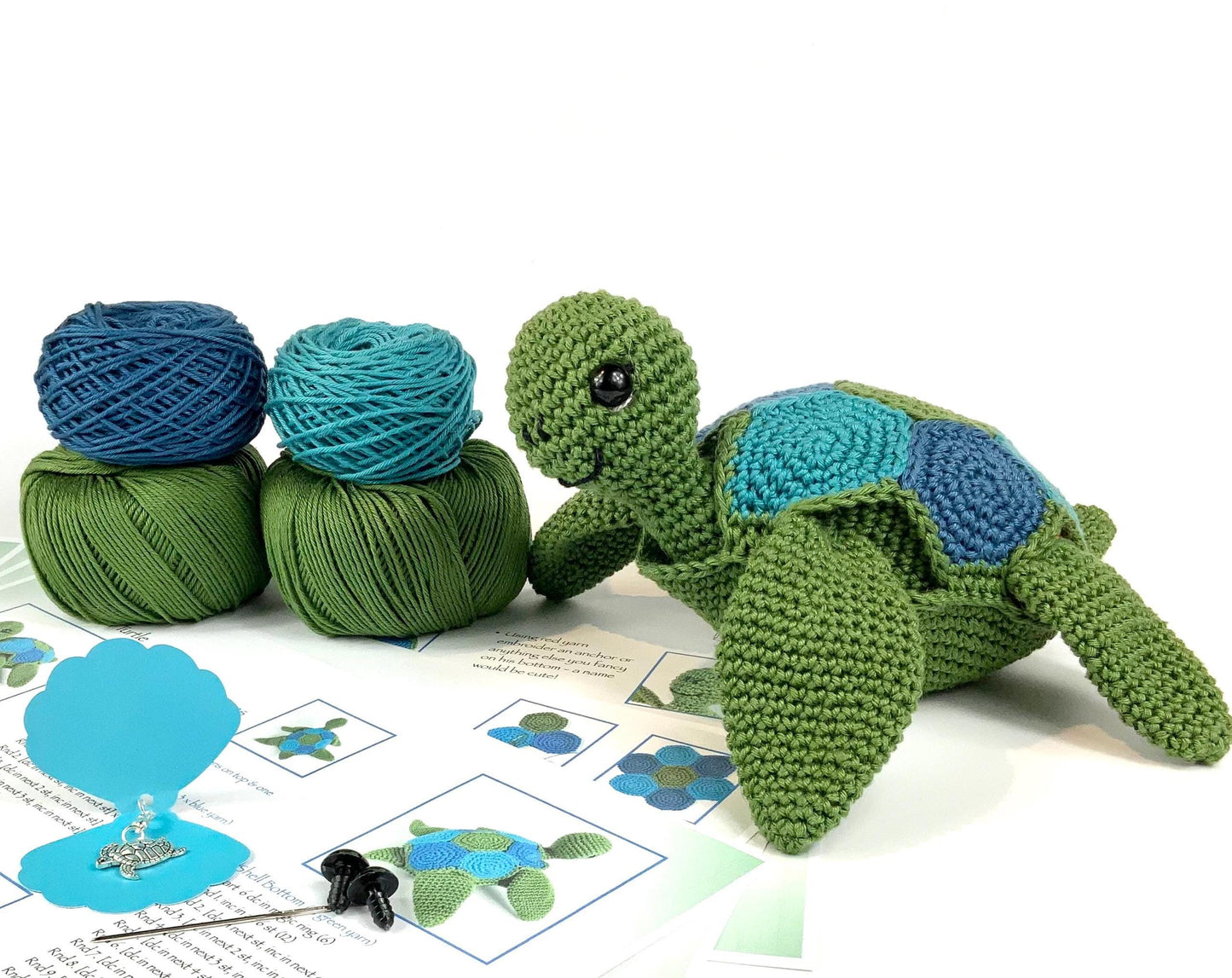 Green Sea Turtle Complete Crochet Kit. Make this adorable guy with his surprising shorts! Full instructions and luxury British Yarns.