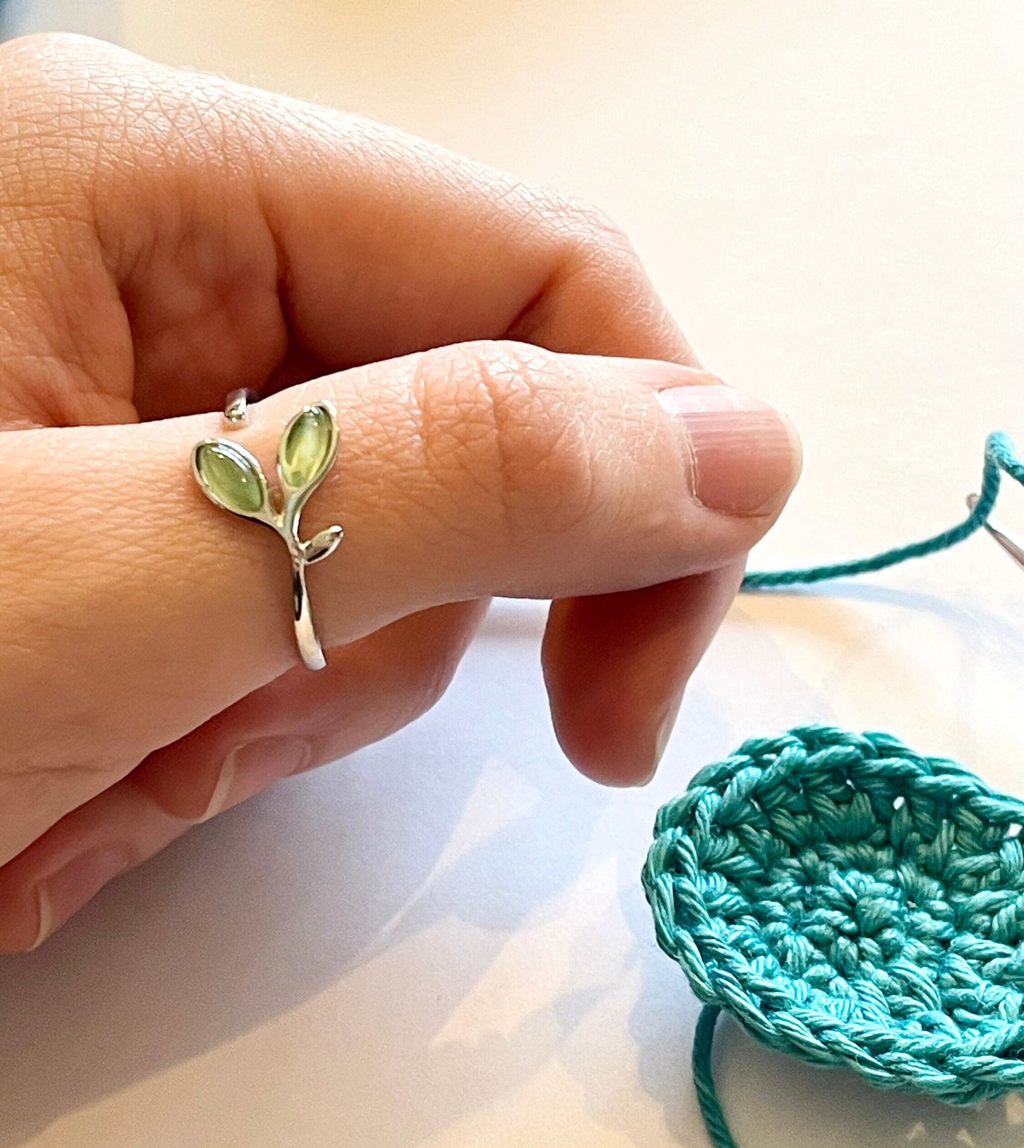 Leaf & Bud Crochet Ring.