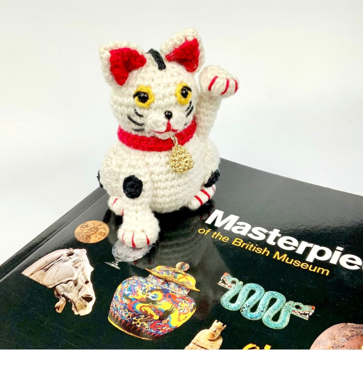 Maneki Neko the Japanese Beckoning Cat Amigurumi Crochet Kit. A complete kit with luxury, natural yarns.