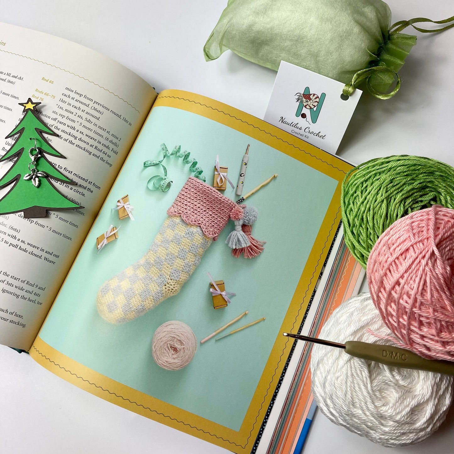 Christmas Crochet Kit. Everything you need to make fabulous decs, presents & ornaments for the festive season, Even Crocheted Crackers!