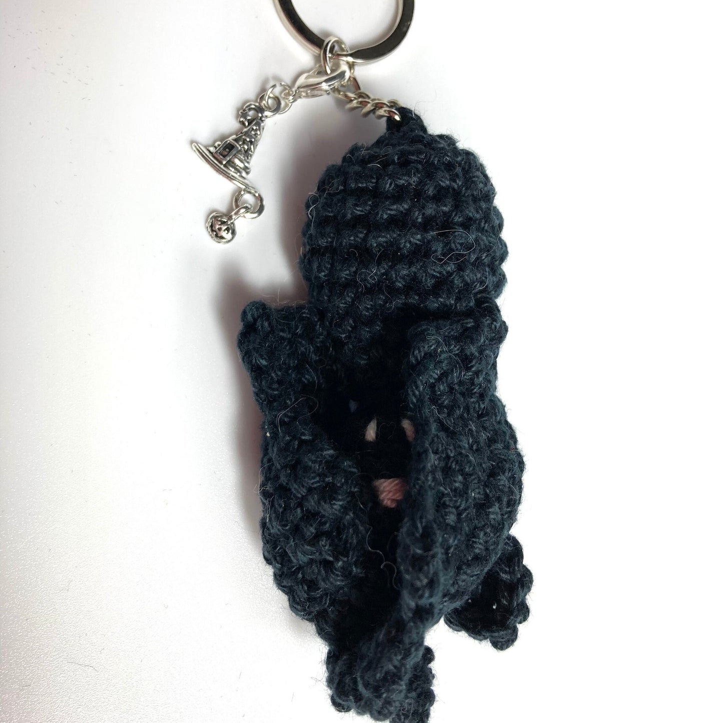 Bat Keyring Crochet Kit. A Complete kit with step by step instructions, luxury yarn & silver stitch marker all in a black velvet bag.