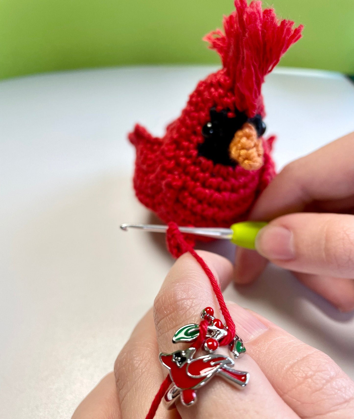 Cardinal Crochet Ring. Gorgeous Silver Pated, adjustable size, Cardinal Crochet Ring. Perfect for Christmas Gifting.