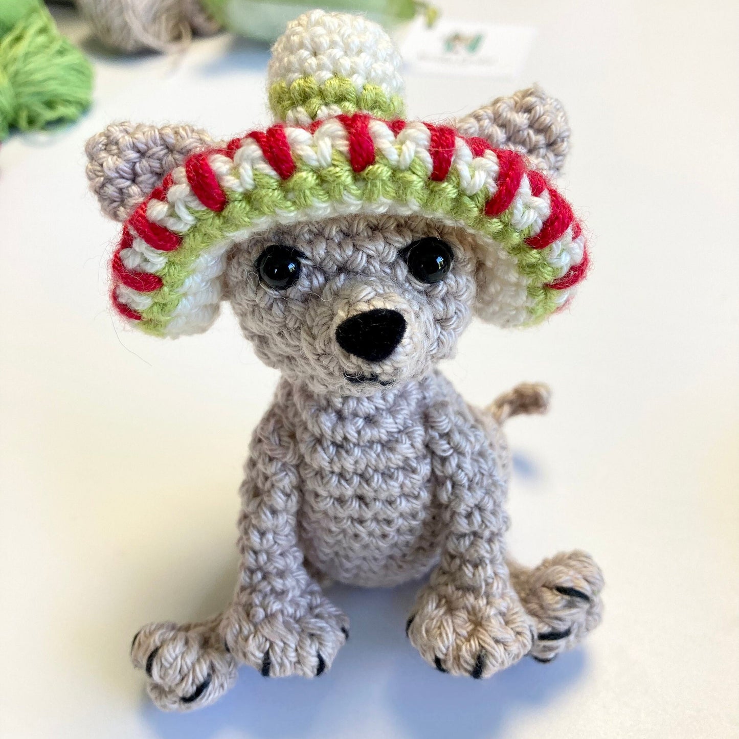 Miguel the Chihuahua Amigurumi Kit. Complete Kit with Luxury Cotton Yarns, Silver- plated Cactus Stitch-marker & accessories.