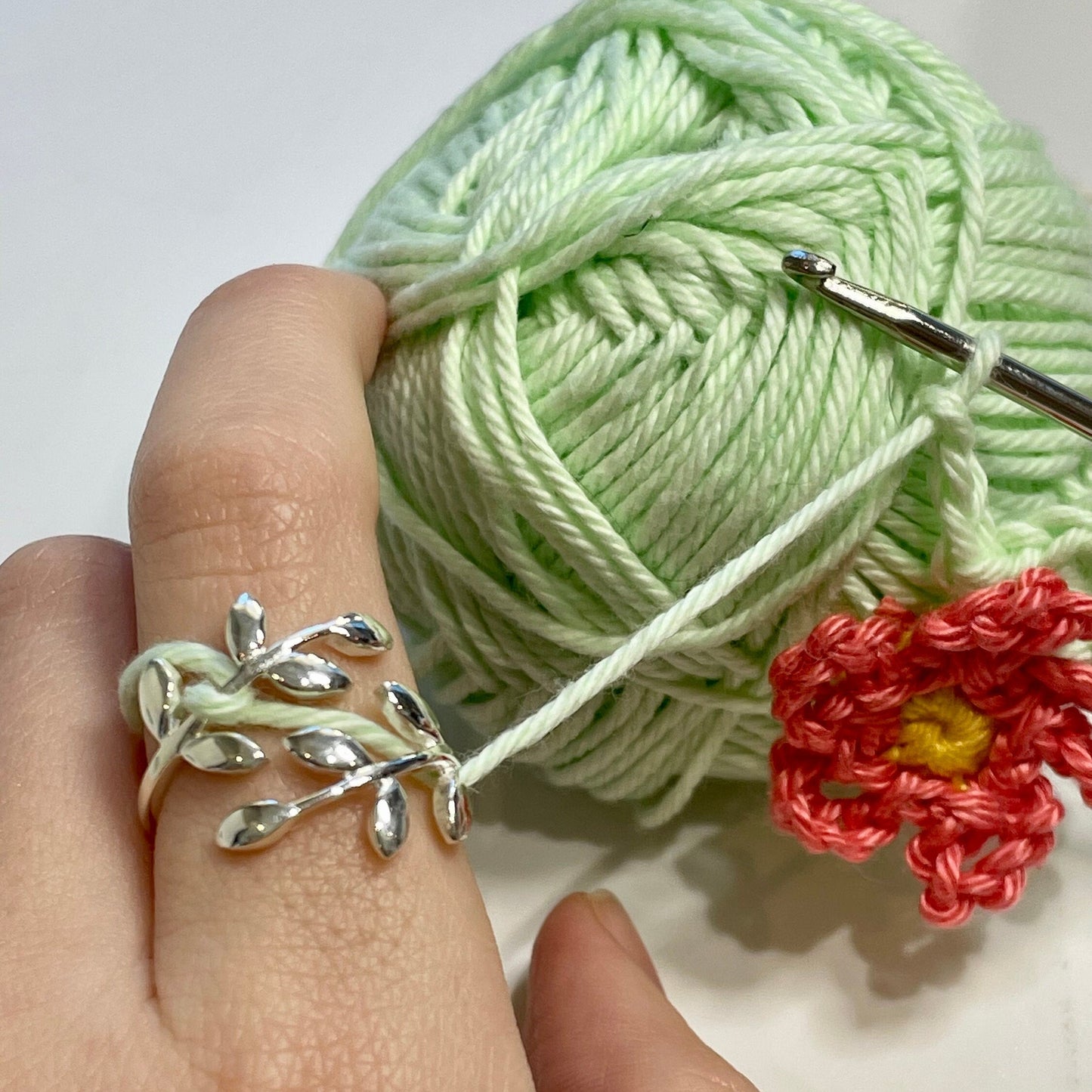 Olive Leaf Crochet Ring.