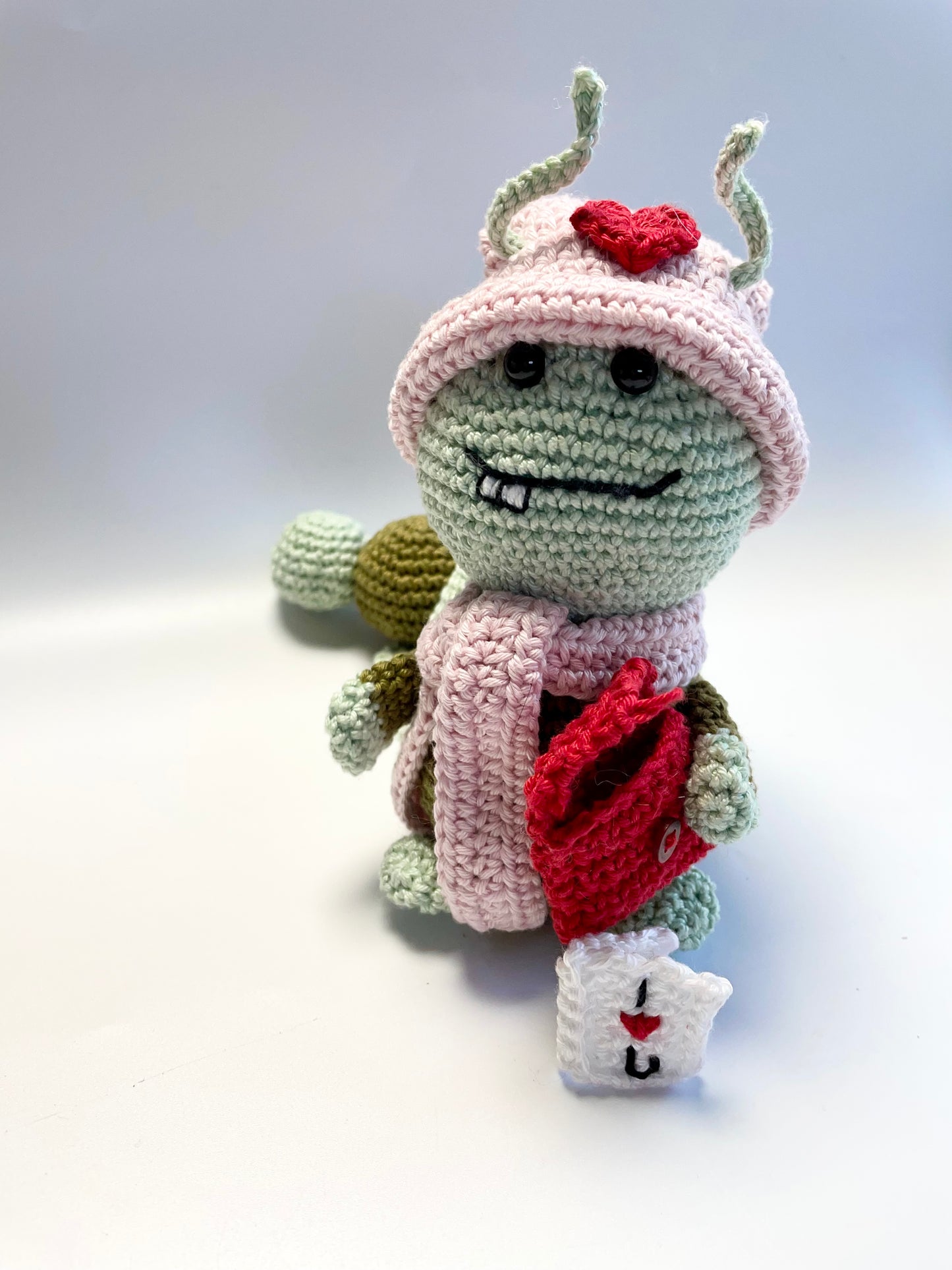 Love Bug Crochet Kit. Meet Ernest, a love bug with a special message! Complete kit with full instructions, crochet hook and luxury yarns.