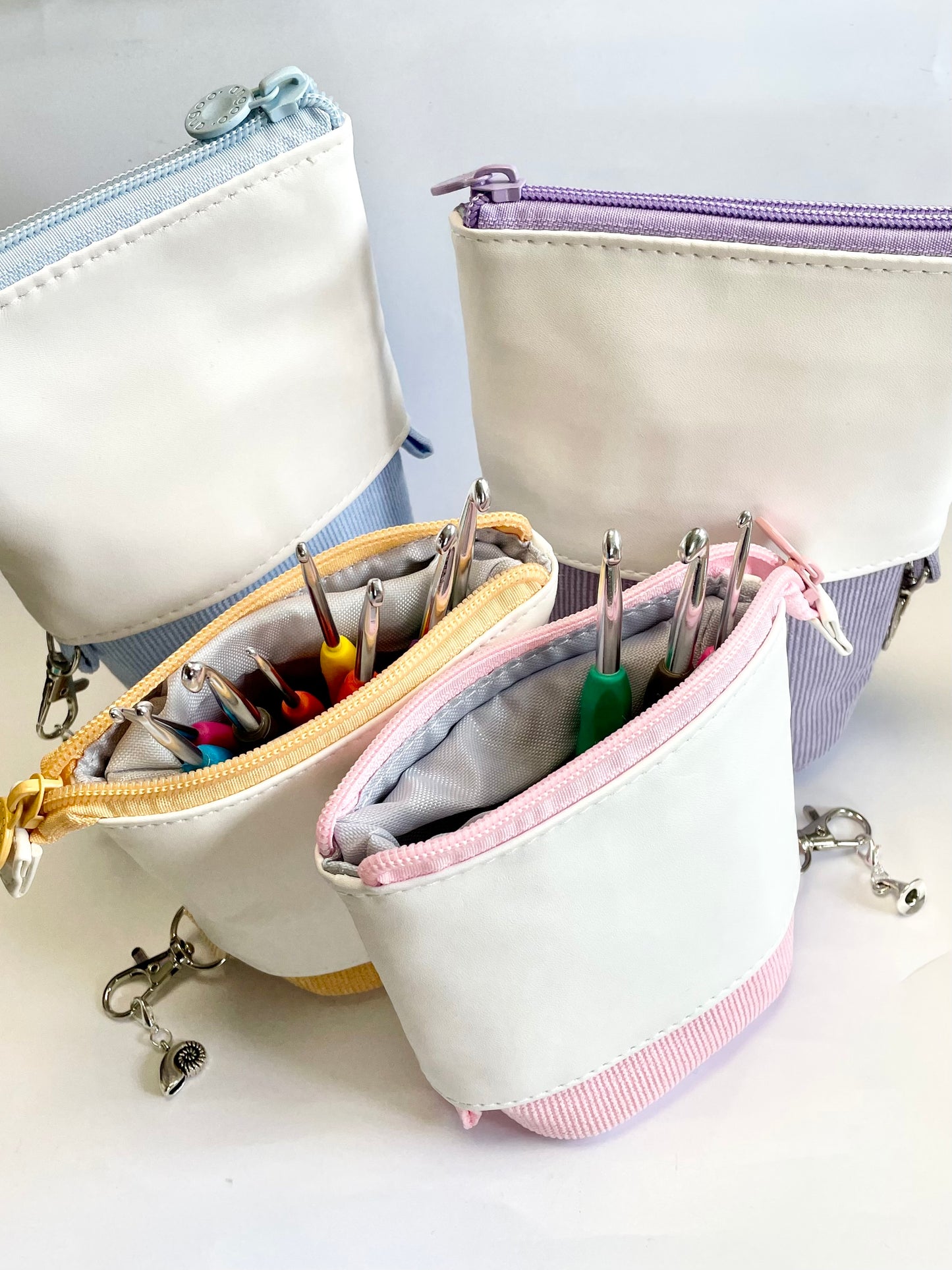 Crochet Case, Hooks & Accessories Set. A Telescopic Case, a Set of 8 Crochet Hooks plus a choice of Handmade, Themed Stitch Markers.