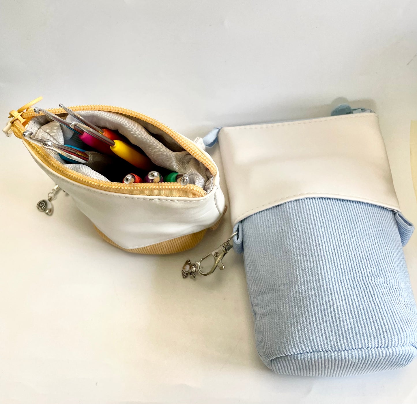 Crochet Case, Hooks & Accessories Set. A Telescopic Case, a Set of 8 Crochet Hooks plus a choice of Handmade, Themed Stitch Markers.