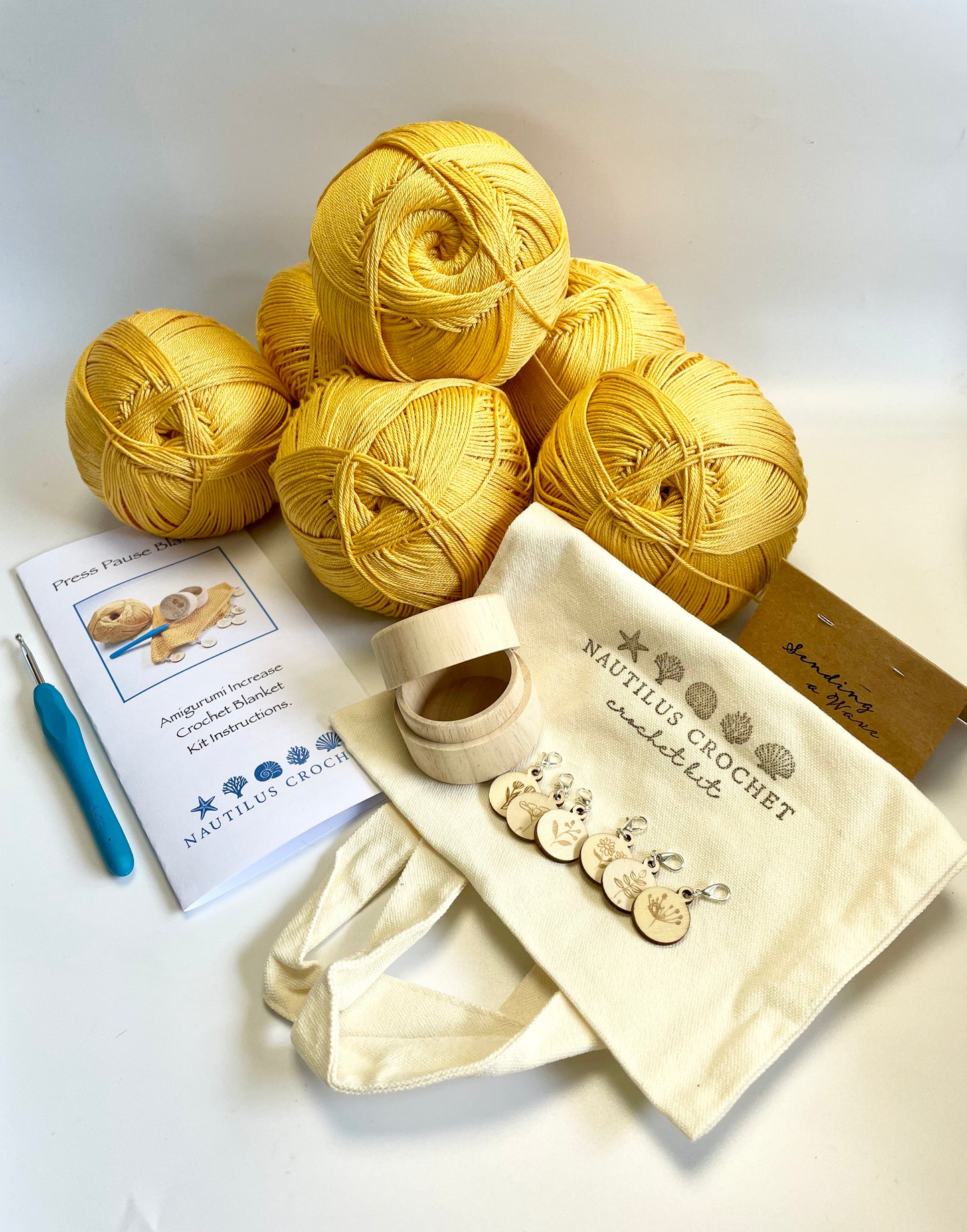 Press Pause Crochet Blanket. A kit to make a gorgeous Cotton Crochet Blanket with Mindful Practice at its core. Luxury Yarn, Hook & more.