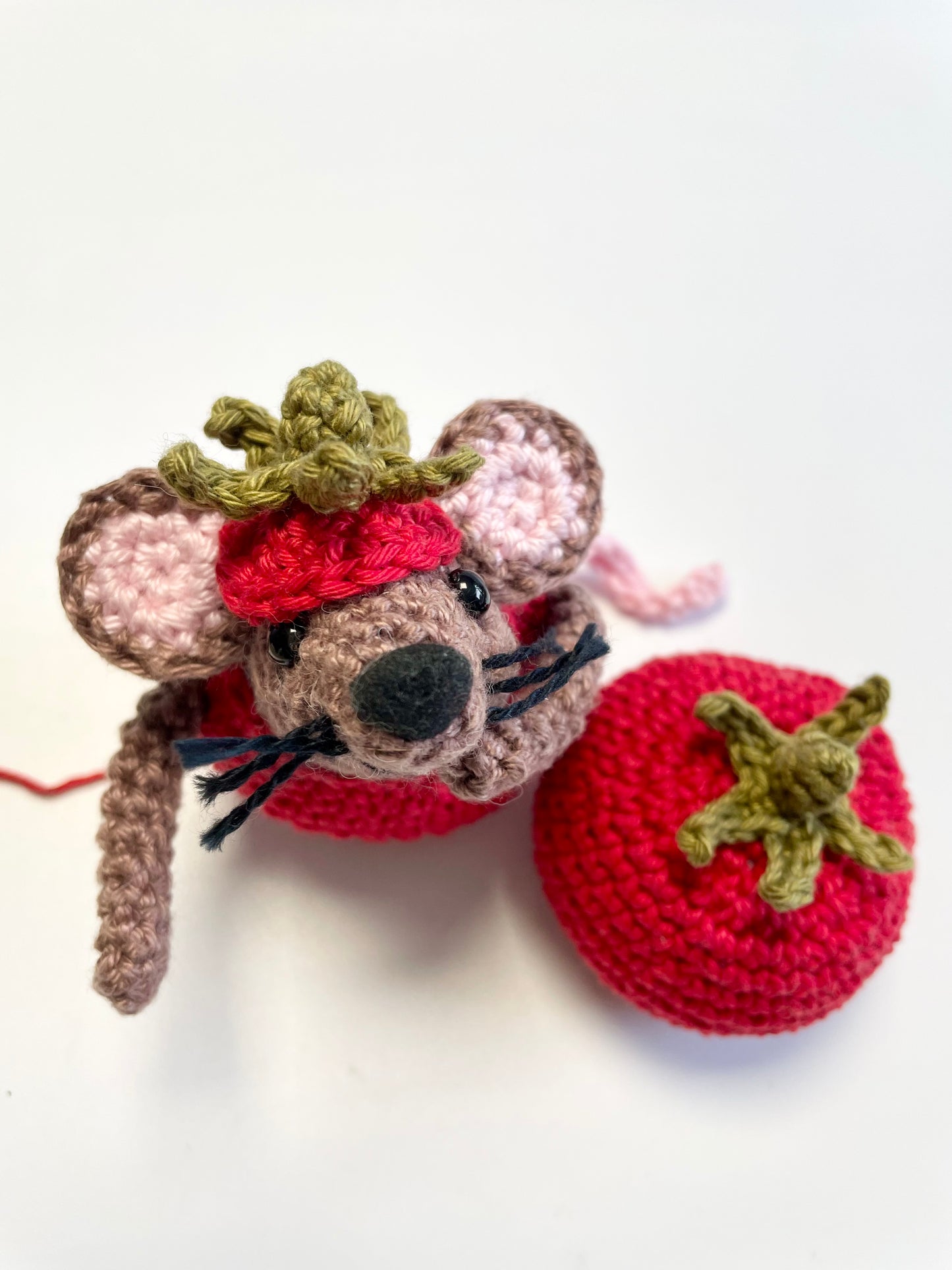Rollo, Tomato Mouse! Complete Amigurumi Crochet Kit for beginners up. Featuring luxury British yarns.