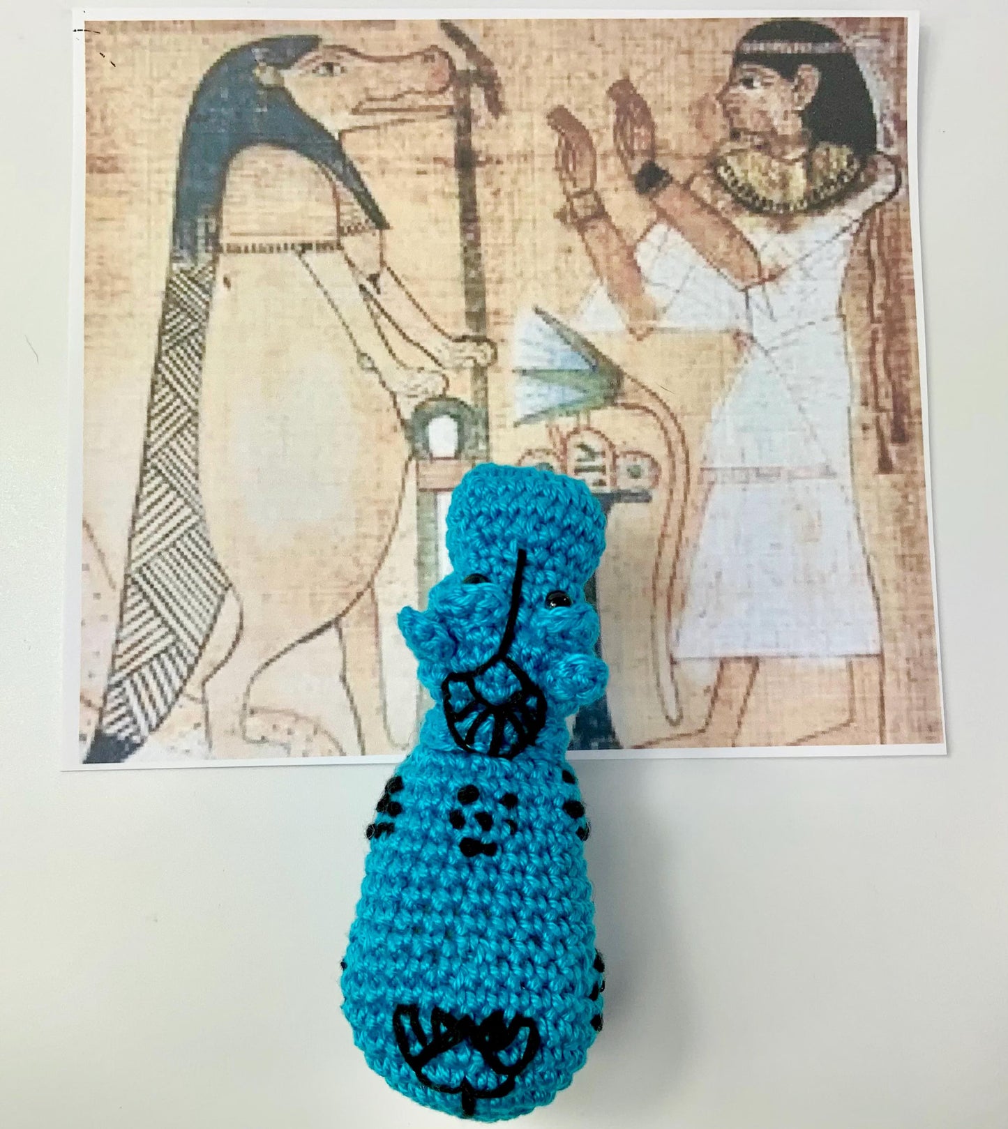 Egyptian Turquoise Hippo Amigurumi Crochet Kit. Complete Kit with luxury British Yarns. Designed for The British Museum.
