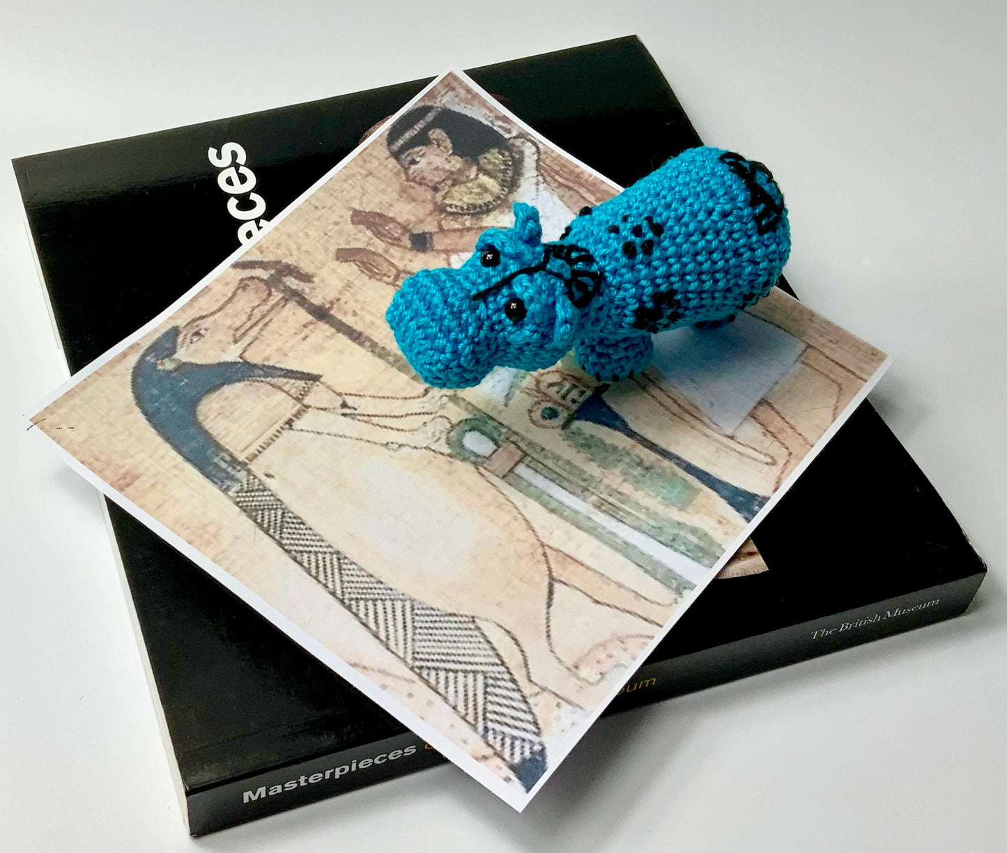 Egyptian Turquoise Hippo Amigurumi Crochet Kit. Complete Kit with luxury British Yarns. Designed for The British Museum.