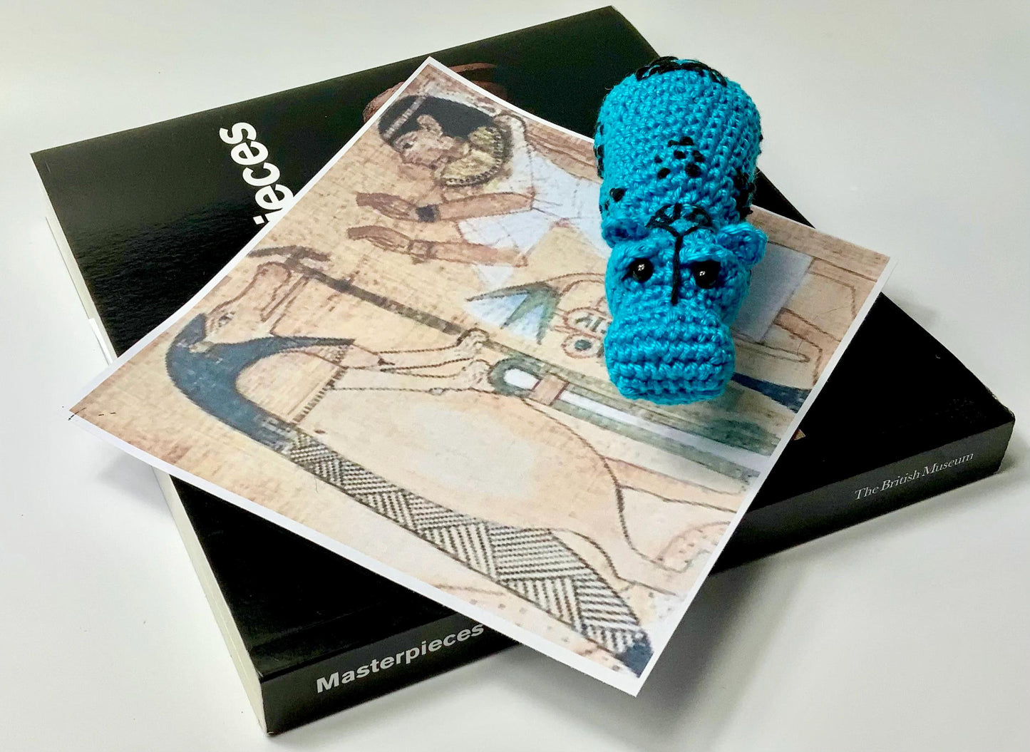 Egyptian Turquoise Hippo Amigurumi Crochet Kit. Complete Kit with luxury British Yarns. Designed for The British Museum.