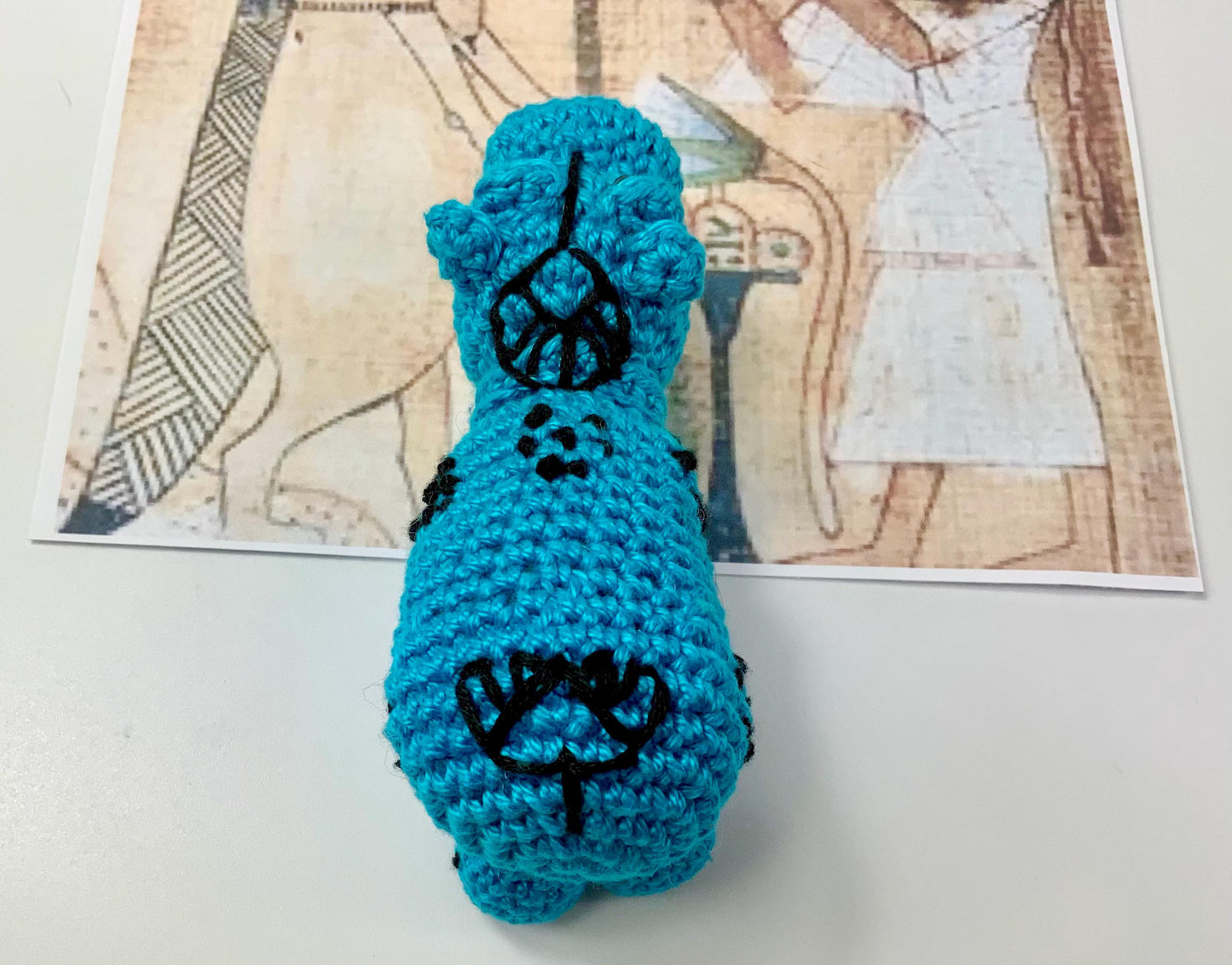 Egyptian Turquoise Hippo Amigurumi Crochet Kit. Complete Kit with luxury British Yarns. Designed for The British Museum.