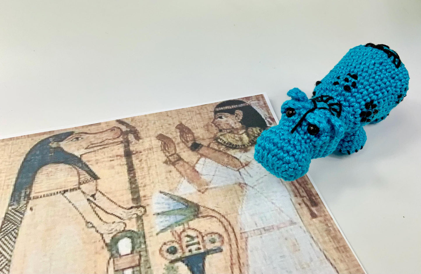 Egyptian Turquoise Hippo Amigurumi Crochet Kit. Complete Kit with luxury British Yarns. Designed for The British Museum.