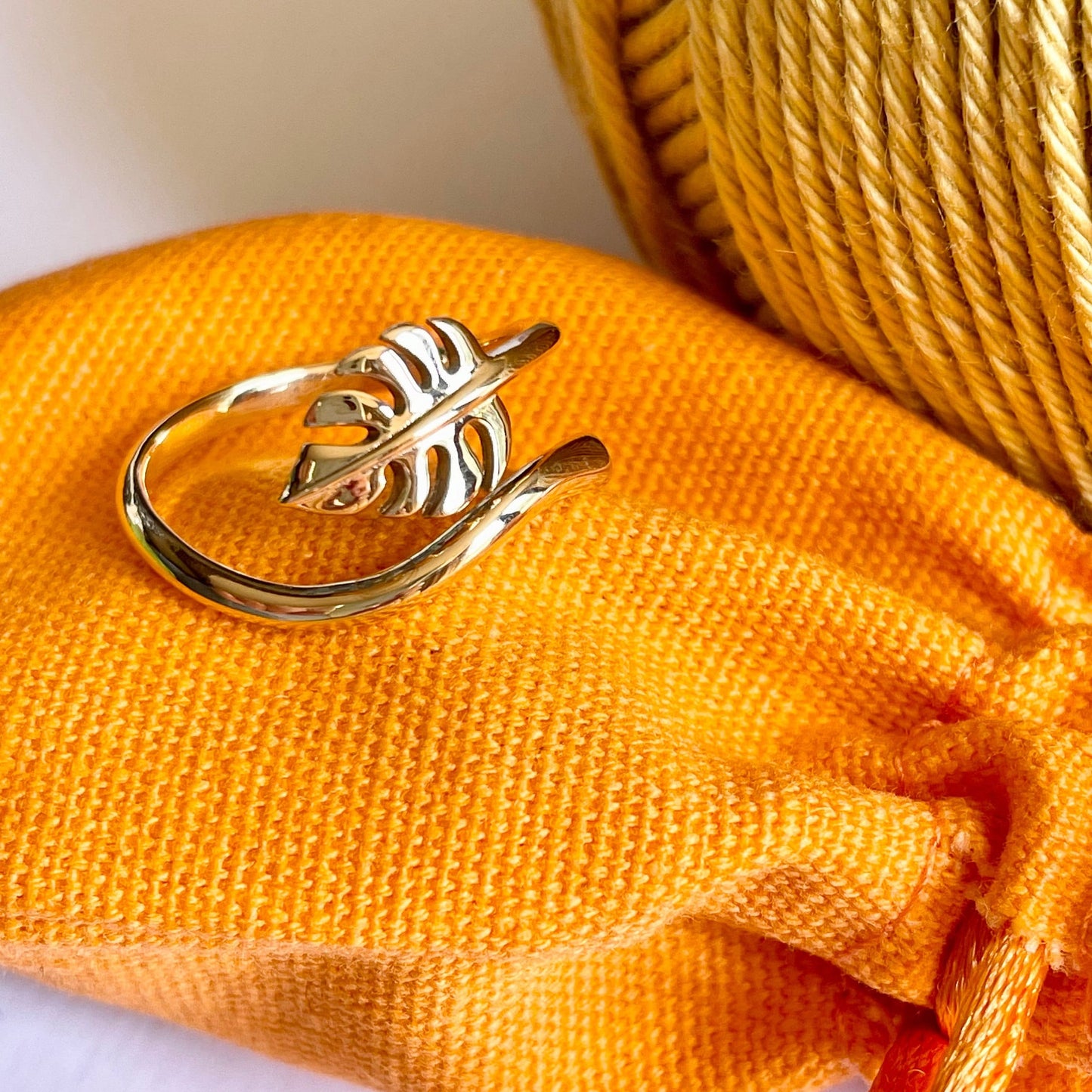Monstera Crochet Ring. Adjustable for crochet tension and comfort. Handmade in Recycled Silver or Recycled Bronze.