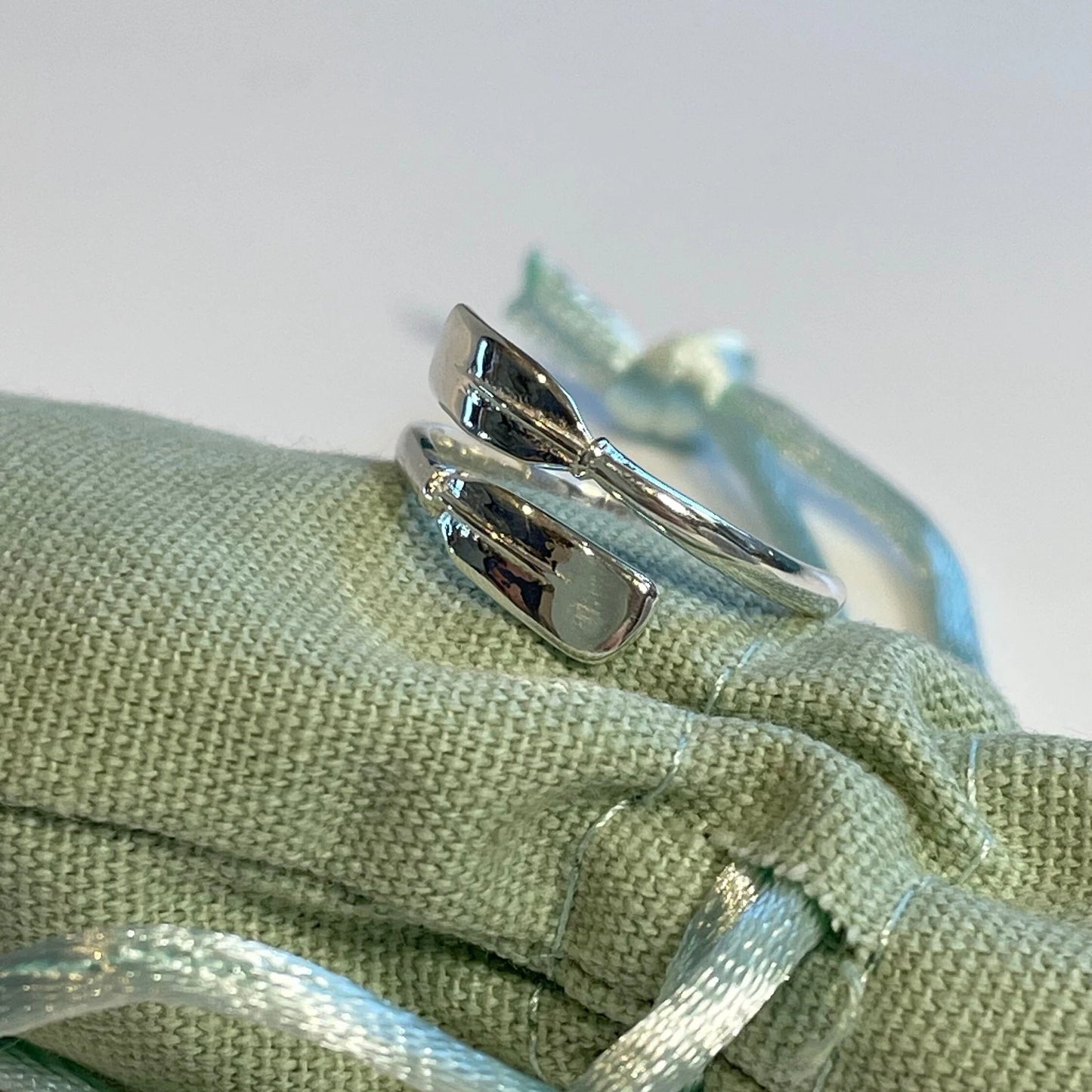 Handmade 'Rowing Oars' Sterling Silver Crochet Ring. Adjustable for crochet tension and comfort. Handmade in Silver for Nautilus Crochet.