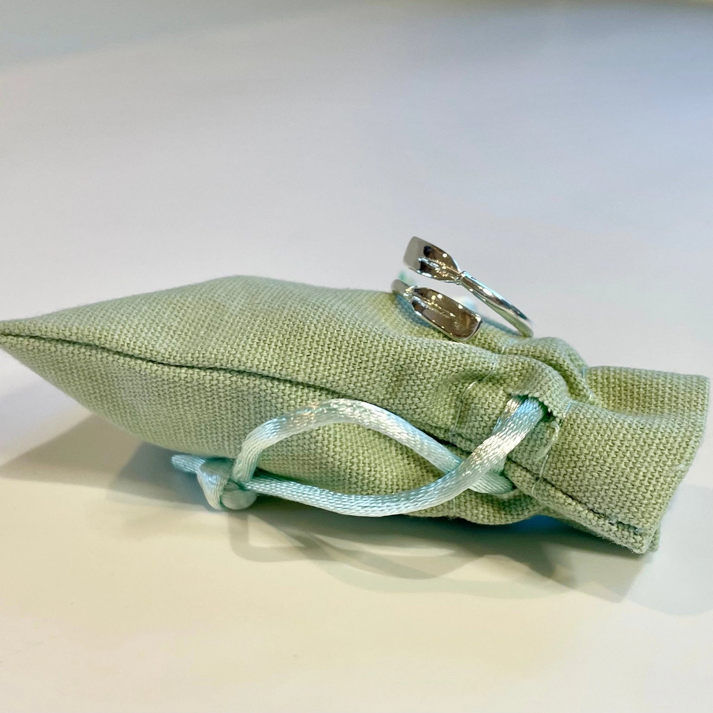 Handmade 'Rowing Oars' Sterling Silver Crochet Ring. Adjustable for crochet tension and comfort. Handmade in Silver for Nautilus Crochet.
