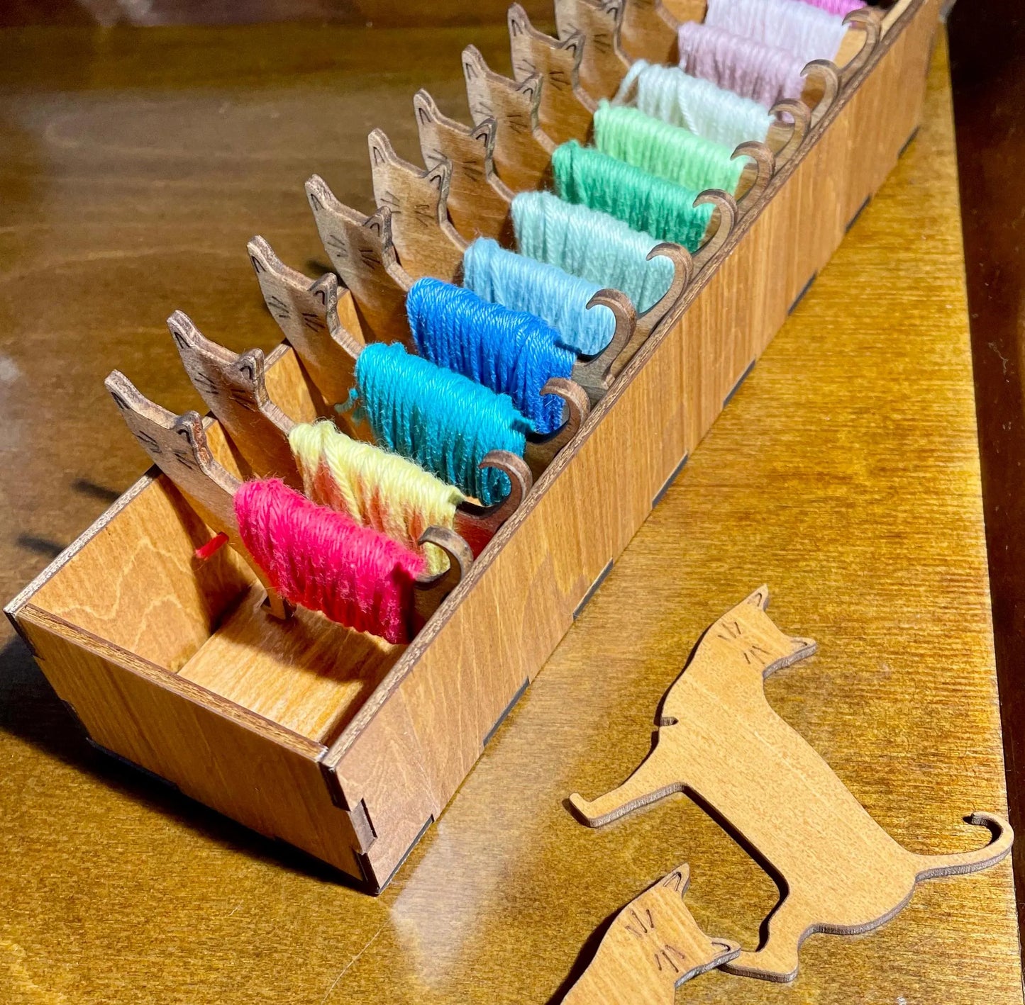 Cat Yarn Ends Holder. Yarn Storage. Tidy up your W.I.P basket with this herd of 15 cats! Made in Rosewood.