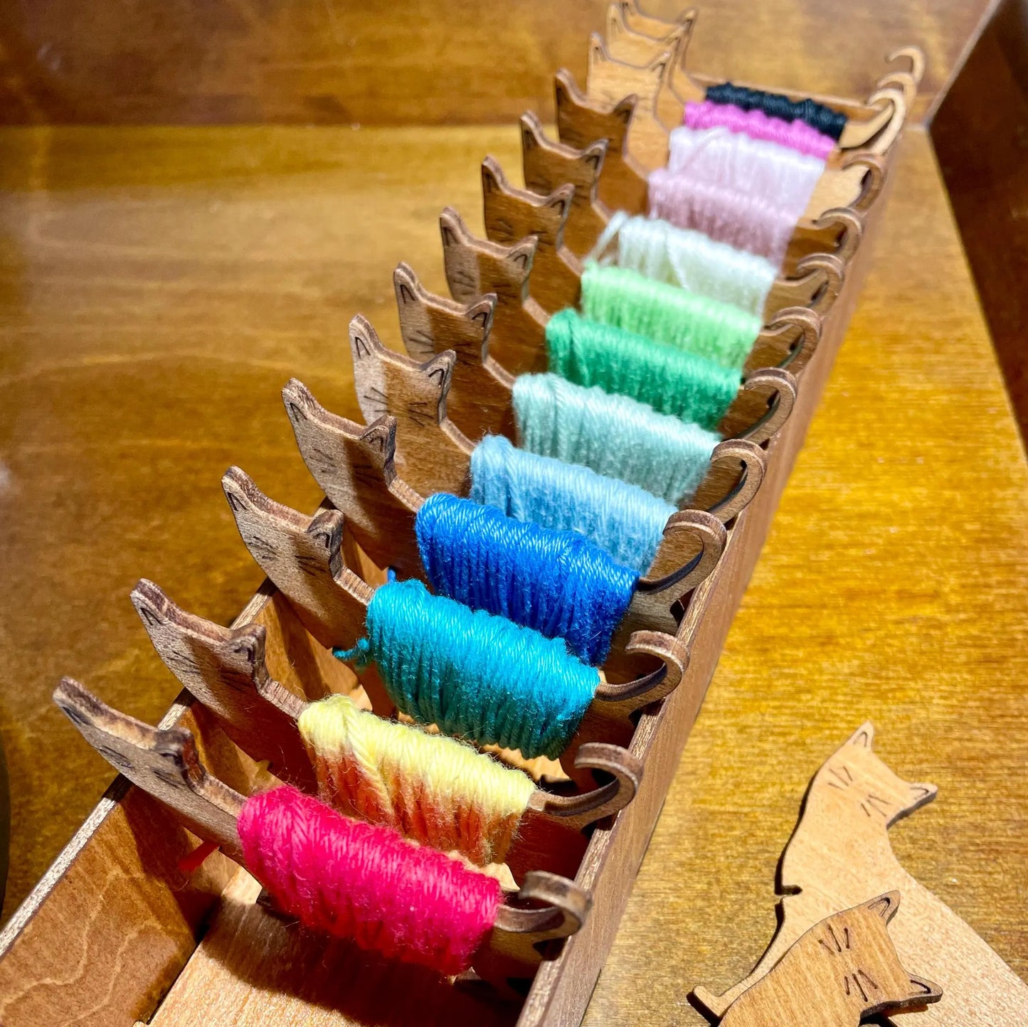 Cat Yarn Ends Holder. Yarn Storage. Tidy up your W.I.P basket with this herd of 15 cats! Made in Rosewood.