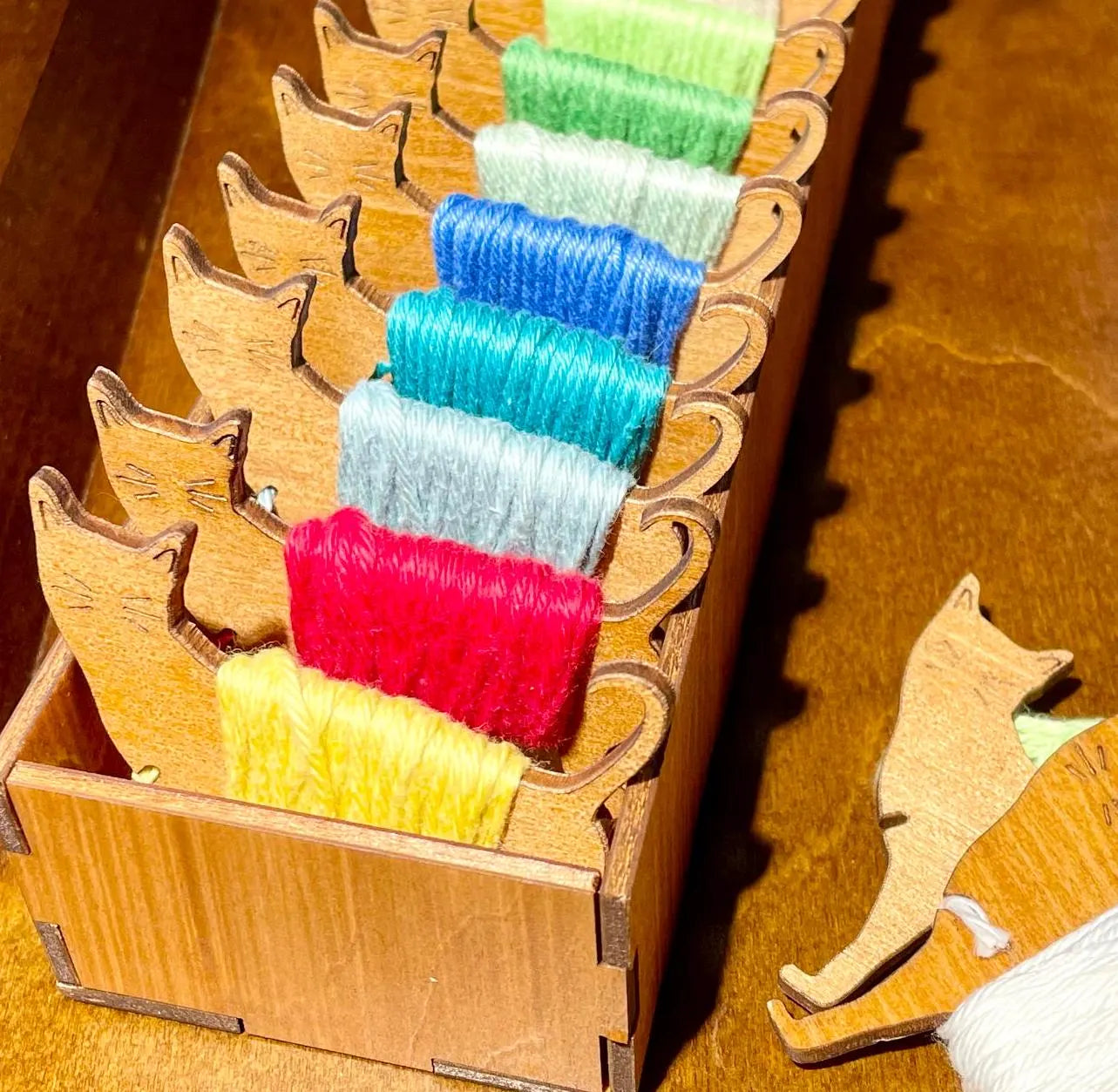 Cat Yarn Ends Holder. Yarn Storage. Tidy up your W.I.P basket with this herd of 15 cats! Made in Rosewood.