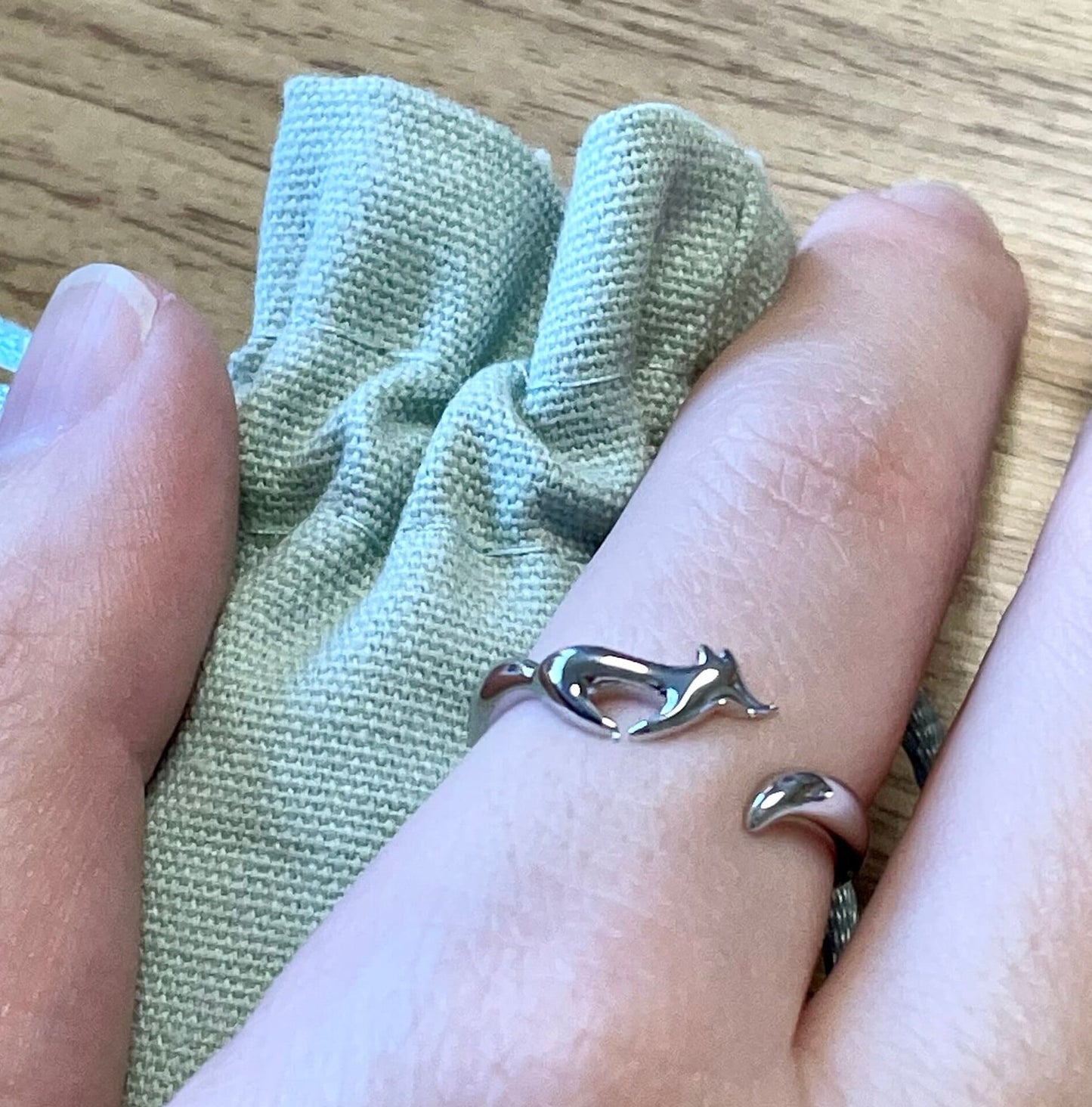 Running Fox Sterling Silver Crochet Ring. Adjustable for crochet tension and comfort.