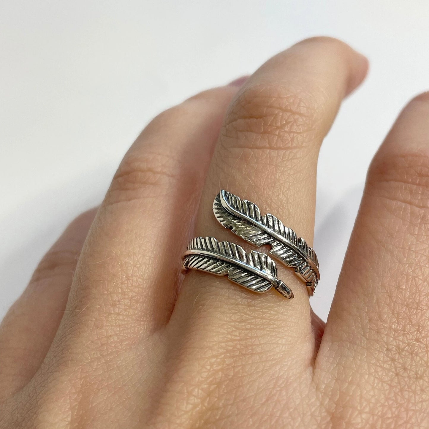 Feather Sterling Silver Crochet Ring. Adjustable for crochet tension and comfort. Handmade in Sterling Silver.