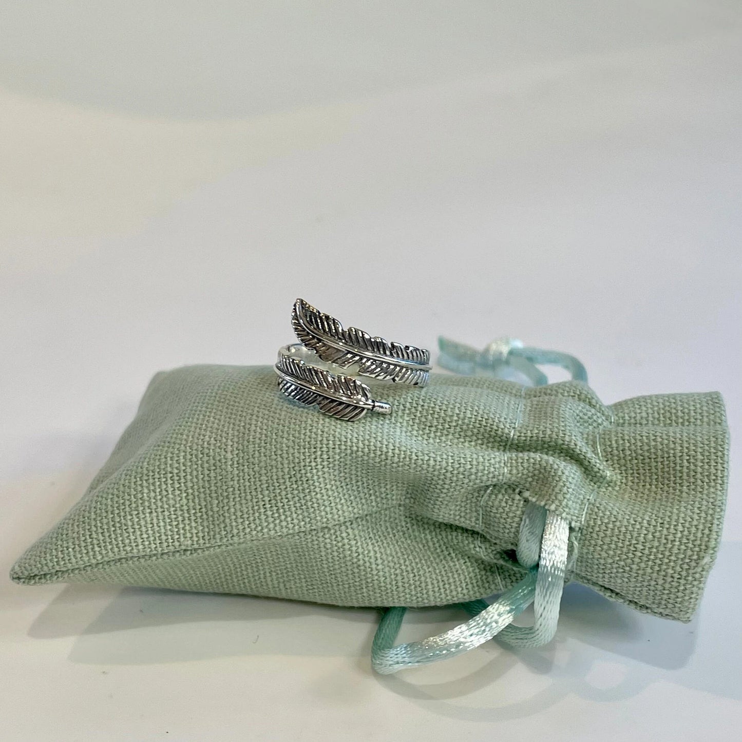 Feather Sterling Silver Crochet Ring. Adjustable for crochet tension and comfort. Handmade in Sterling Silver.