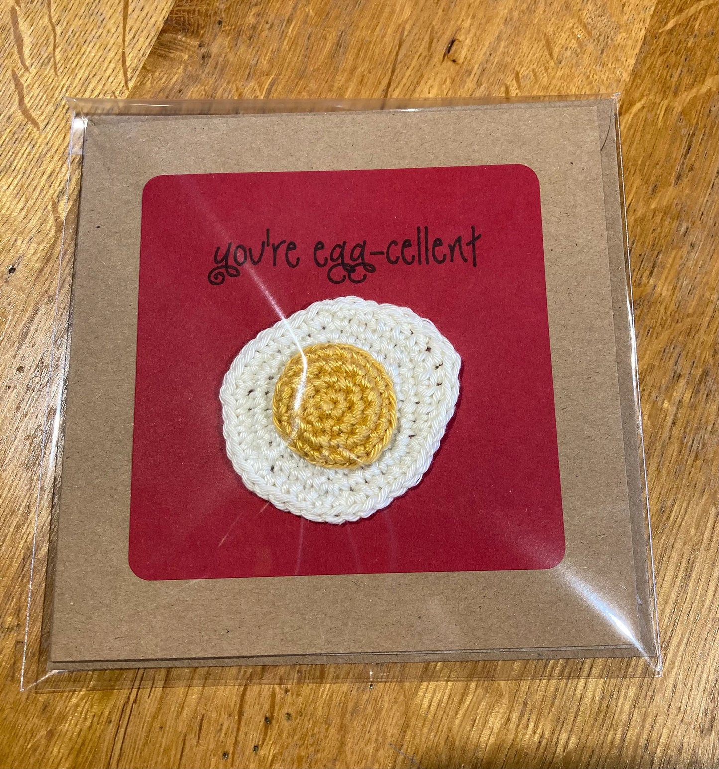 Egg Lovers Gift! You're egg-cellent hand crocheted appreciation card, egg earrings & a pin badge mounted on an egg card. A great keepsake!