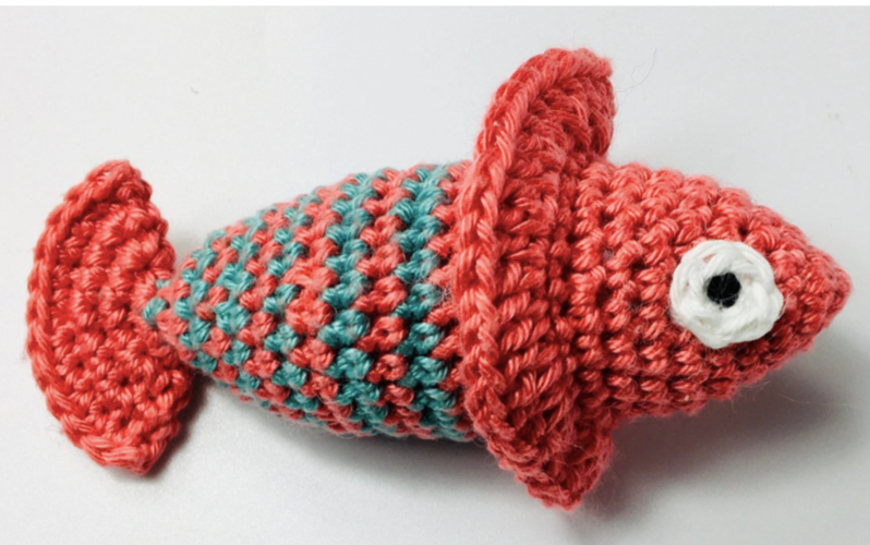 Cat Toy Crochet Kit. Everything you need to make your cat a 'Finn the Fish' Catnip Toy in luxury 100 % Cotton Yarn & Organic Catnip.