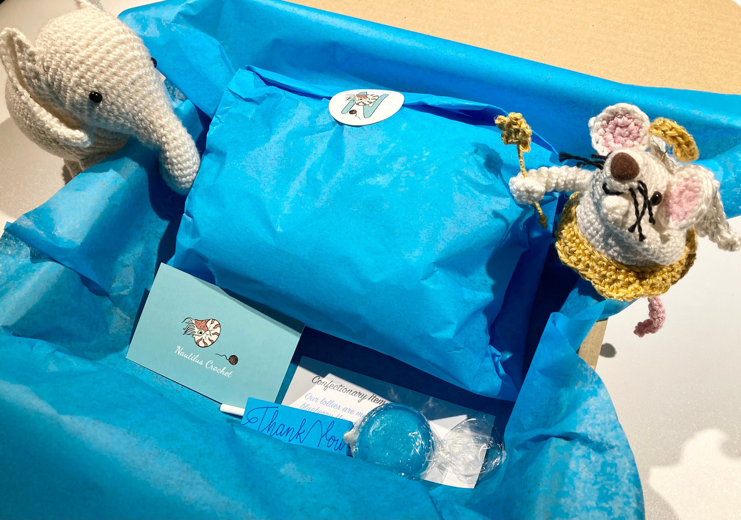 Baby Airavata, Elephant of the Clouds Crochet Kit. Includes full instructions, our luxury British yarn & accessories.
