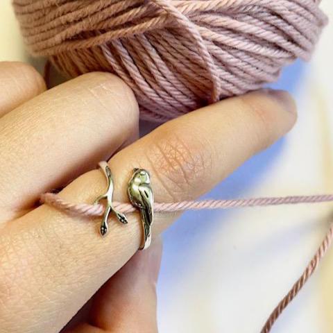 Bird & Leaf Crochet Ring.