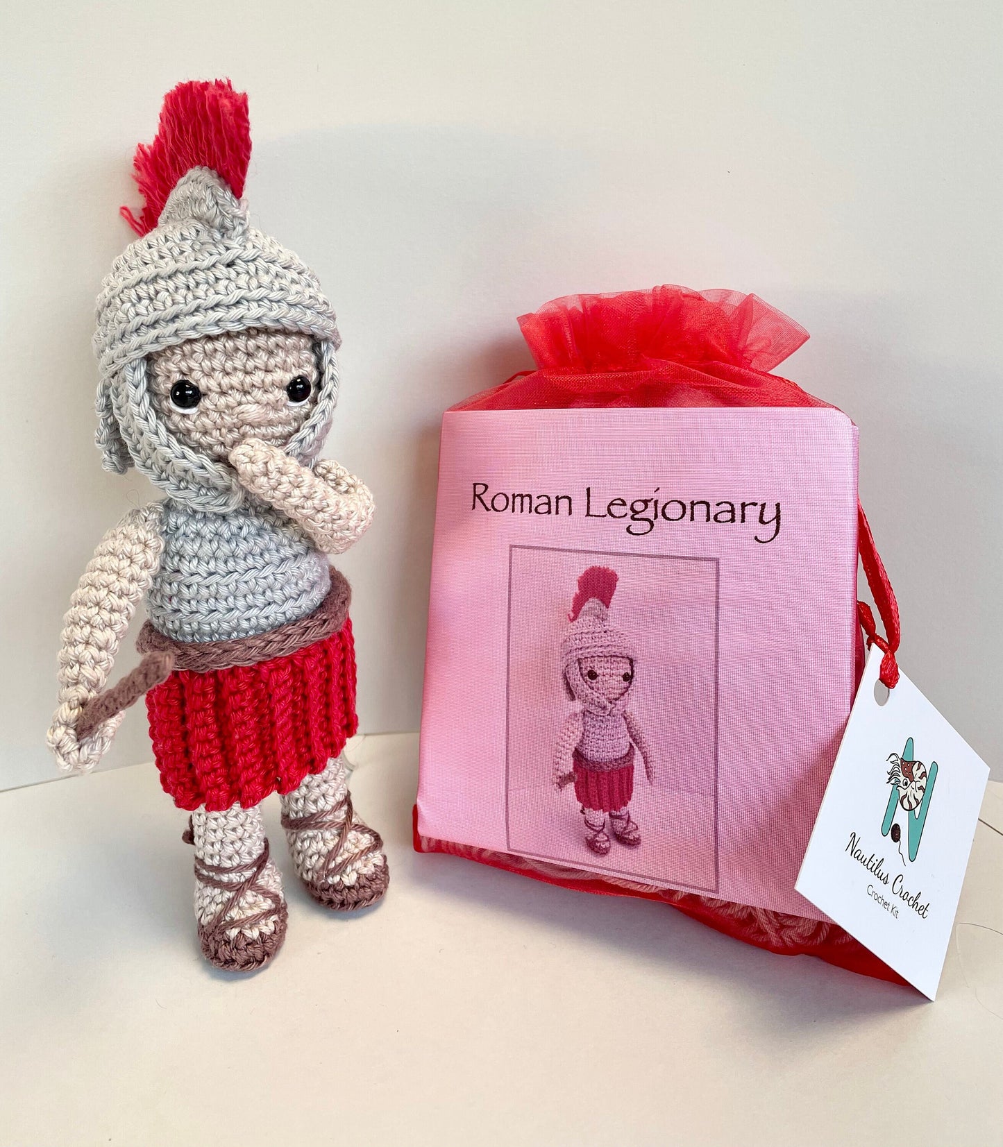 Roman Legionary Amigurumi Crochet Kit. Commissioned by The British Museum. Complete with luxury yarns, full instructions & accessories.