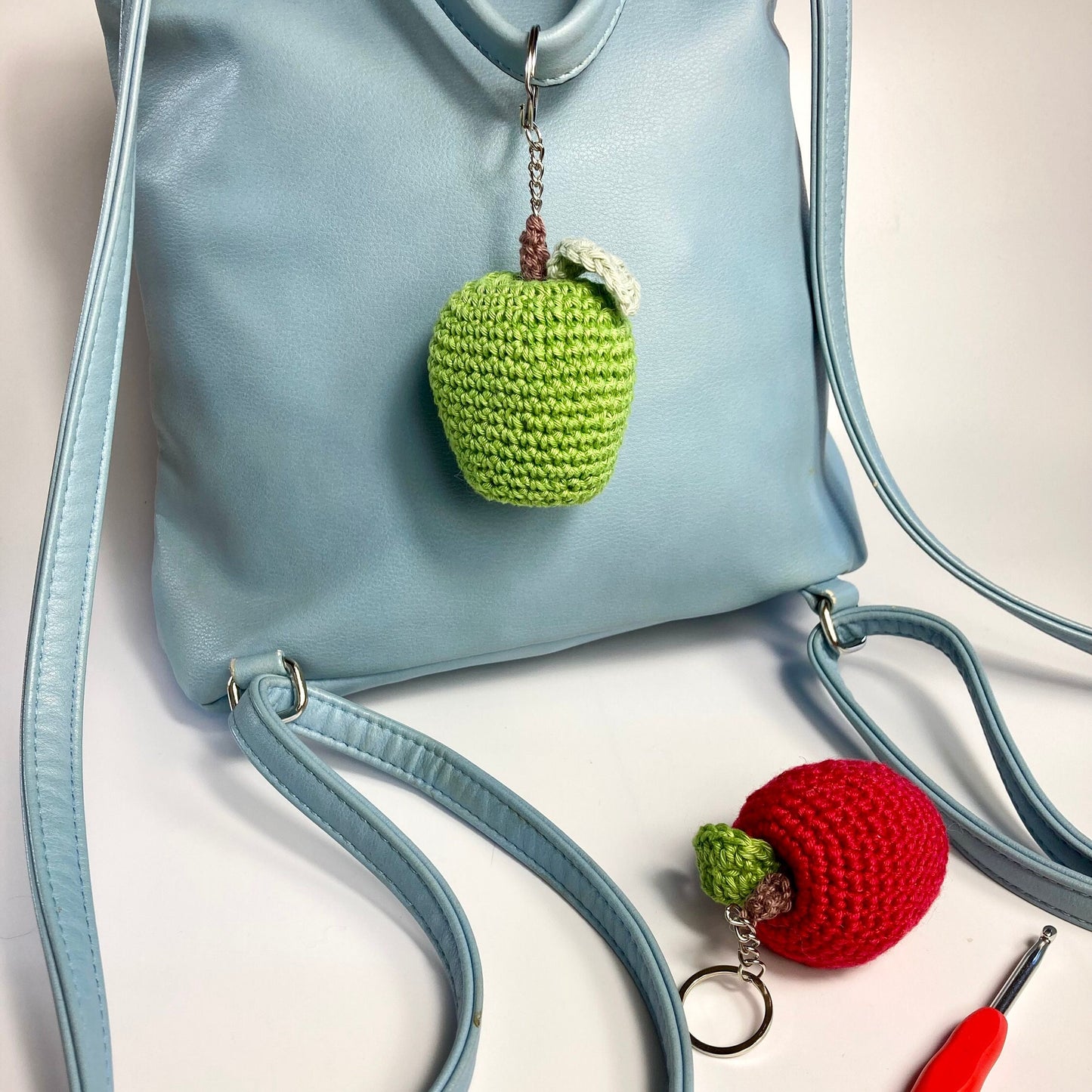 Apple Keyring Crochet Kit. Crochet Apples. Fun, Simple Crochet Kits with Luxury Yarns, Cute Silver Apple Stitch Marker & accessories.