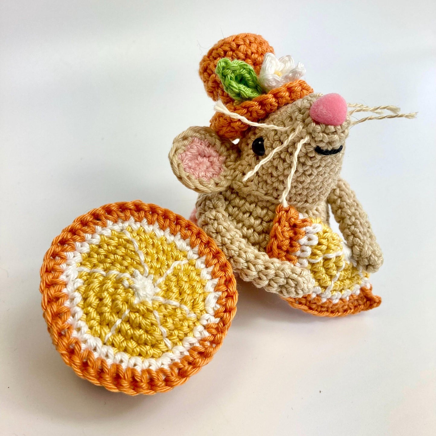 Reenie, the Tangerine Mouse! Complete Amigurumi Crochet Kit for beginners up. Featuring luxury British yarns.