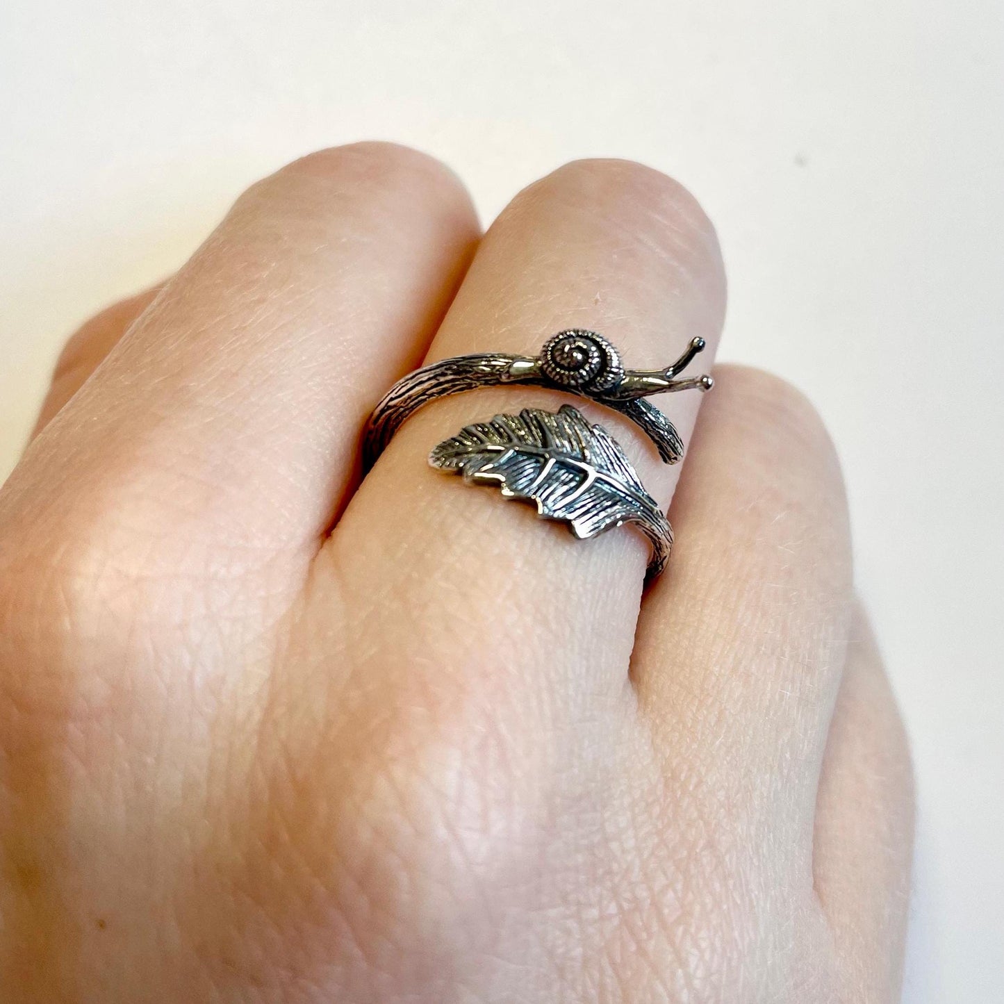 Snail & Leaf Crochet Ring