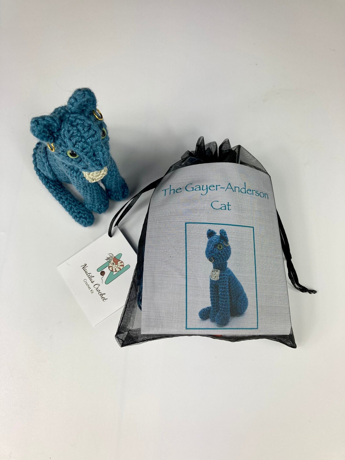 Bastet Egyptian Cat Crochet Kit. A complete kit with luxury yarn, accessories & silver stitch marker/charm. AKA The Gayer-Anderson Cat.