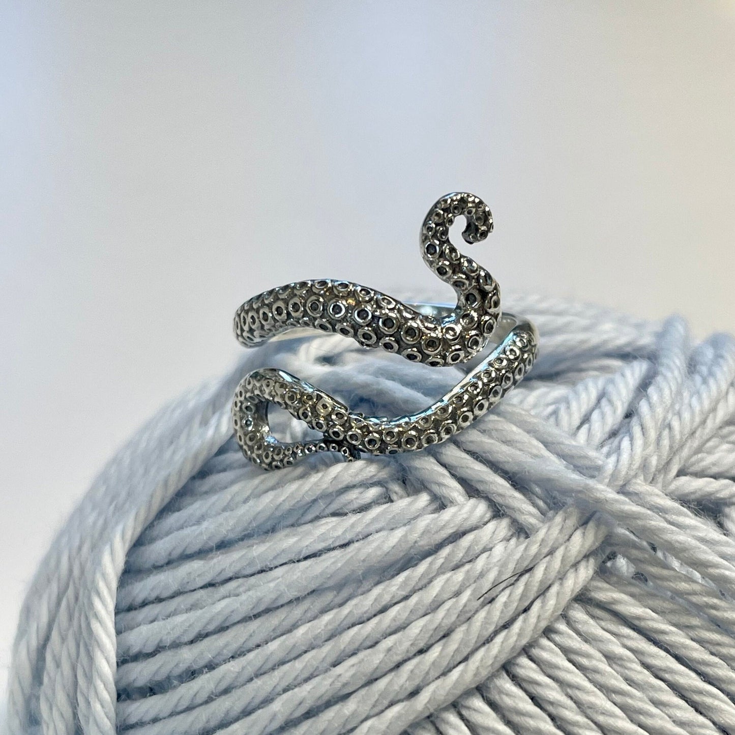 Handmade 'Octopus' Sterling Silver Crochet Ring. Adjustable for crochet tension and comfort. Handmade Sterling Silver for Nautilus Crochet