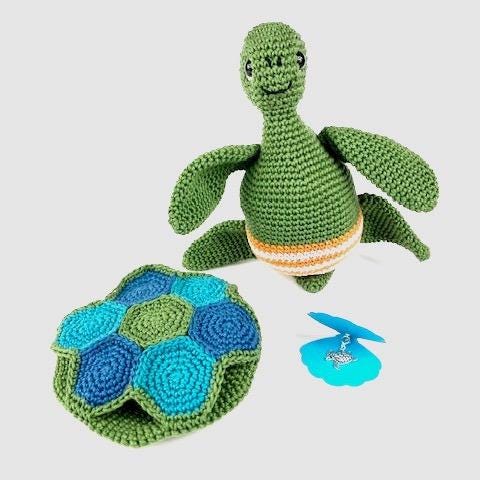 Green Sea Turtle Complete Crochet Kit. Make this adorable guy with his surprising shorts! Full instructions and luxury British Yarns.