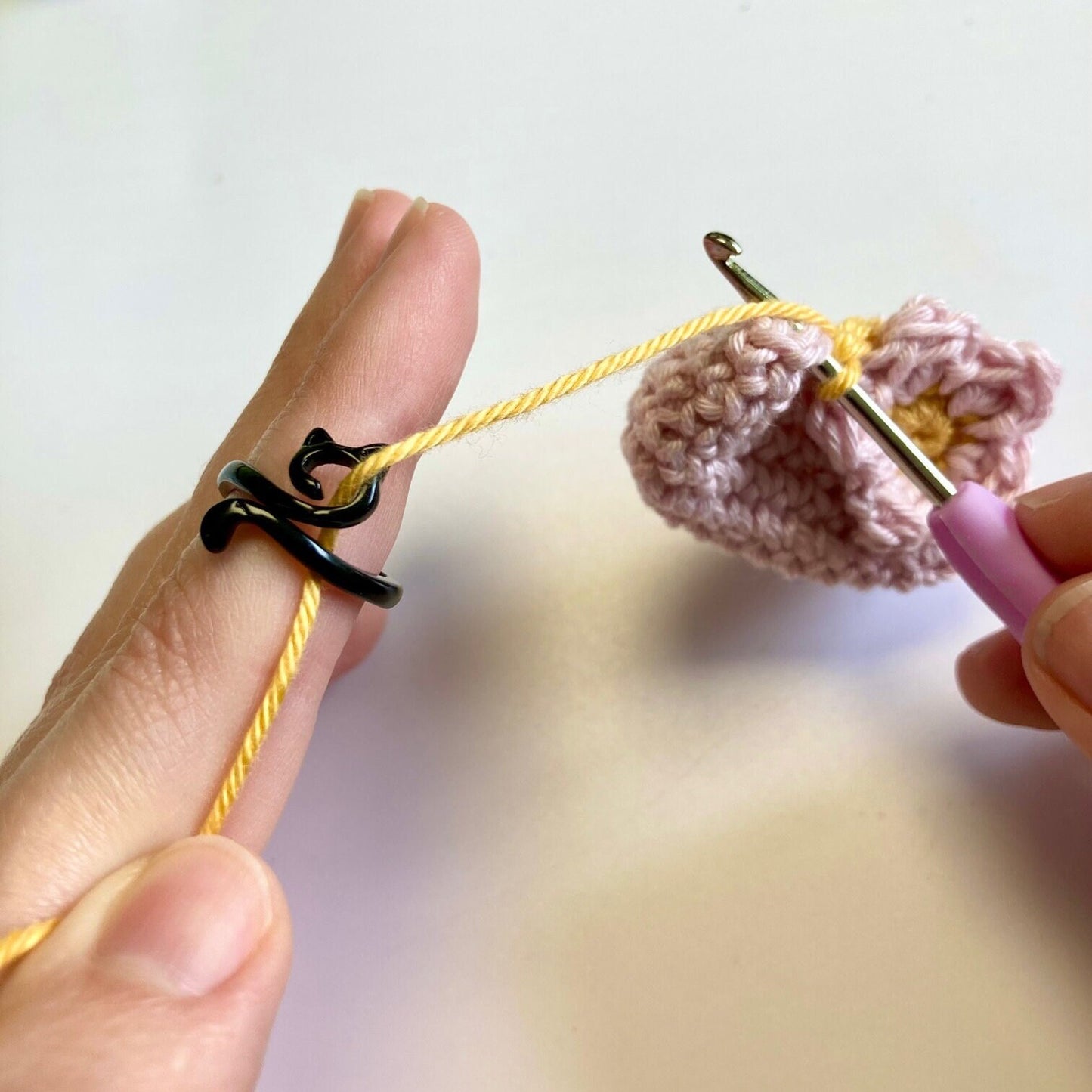 Black Cat Crochet Ring. The cutest little black metal, adjustable, cat ring for crochet tension and comfort.