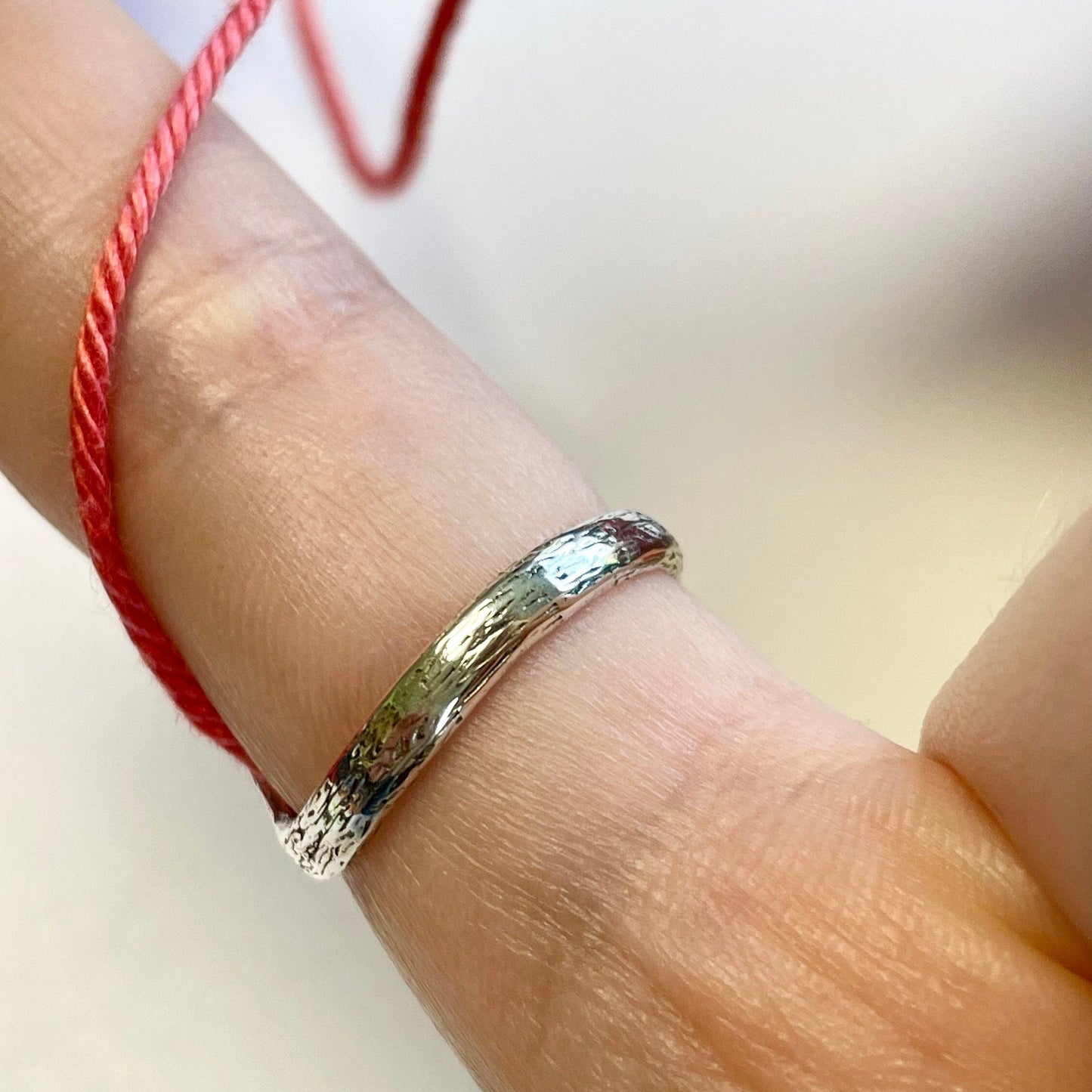 Coral Sterling Silver Crochet Ring. Adjustable for crochet tension and comfort. Handmade in Recycled Silver.