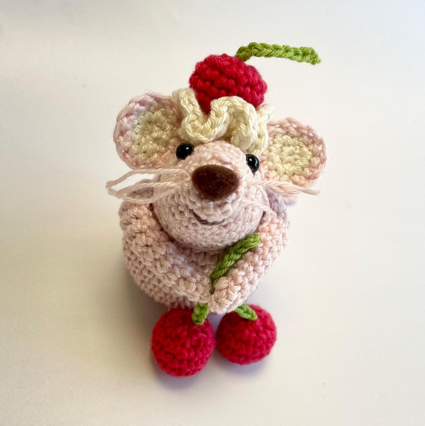 Dotty, the Cherry Mouse! Complete Amigurumi Crochet Kit for beginners up. Featuring luxury British yarns.