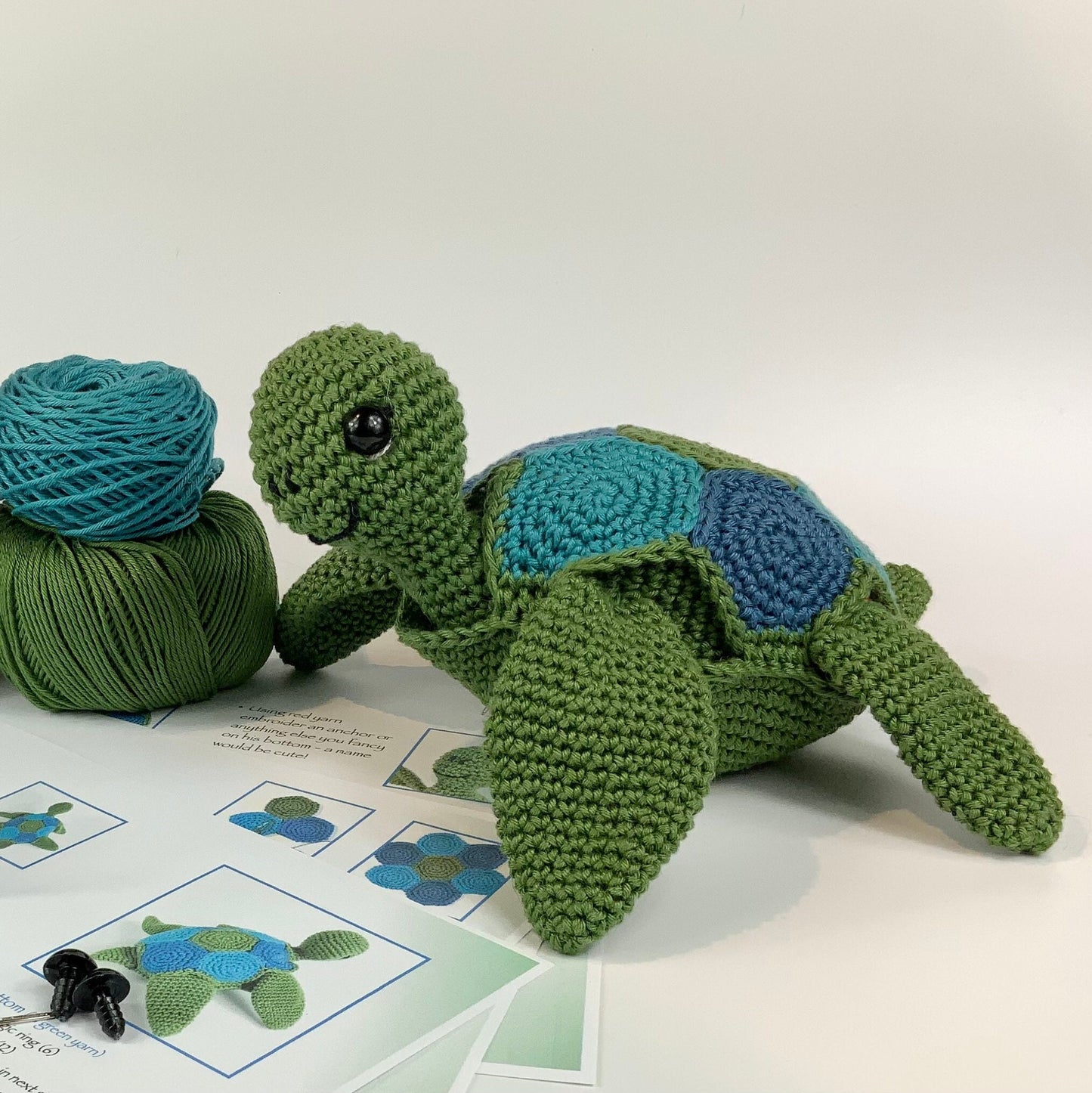 Green Sea Turtle Complete Crochet Kit. Make this adorable guy with his surprising shorts! Full instructions and luxury British Yarns.