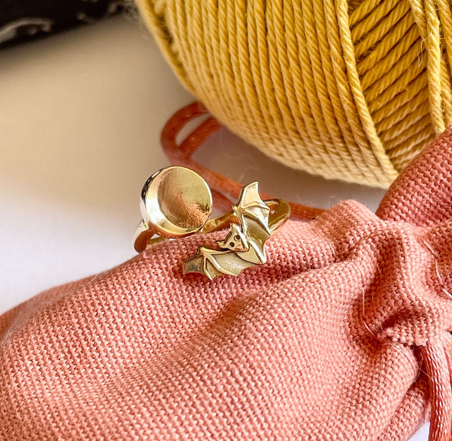 Bat & Moon Bronze Crochet Ring