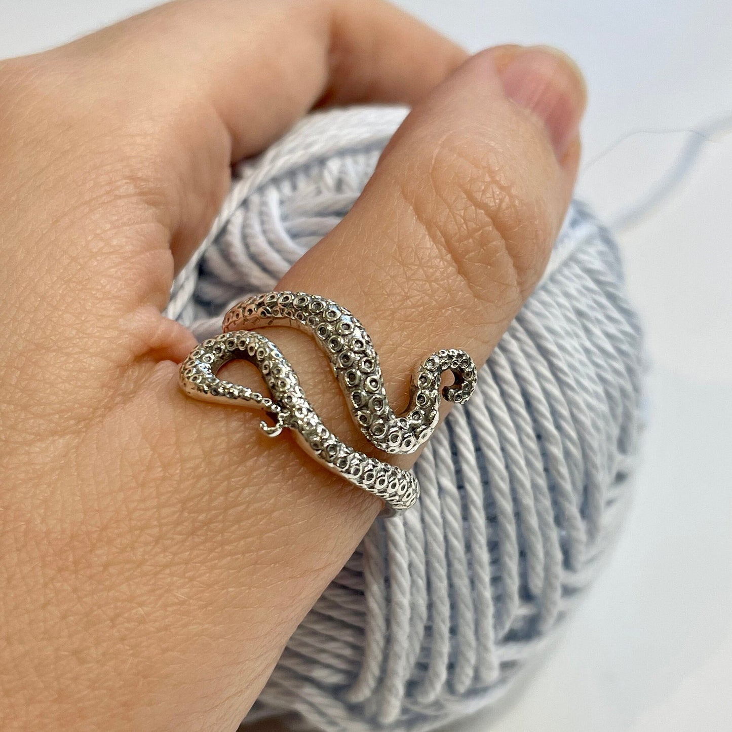 Handmade 'Octopus' Sterling Silver Crochet Ring. Adjustable for crochet tension and comfort. Handmade Sterling Silver for Nautilus Crochet