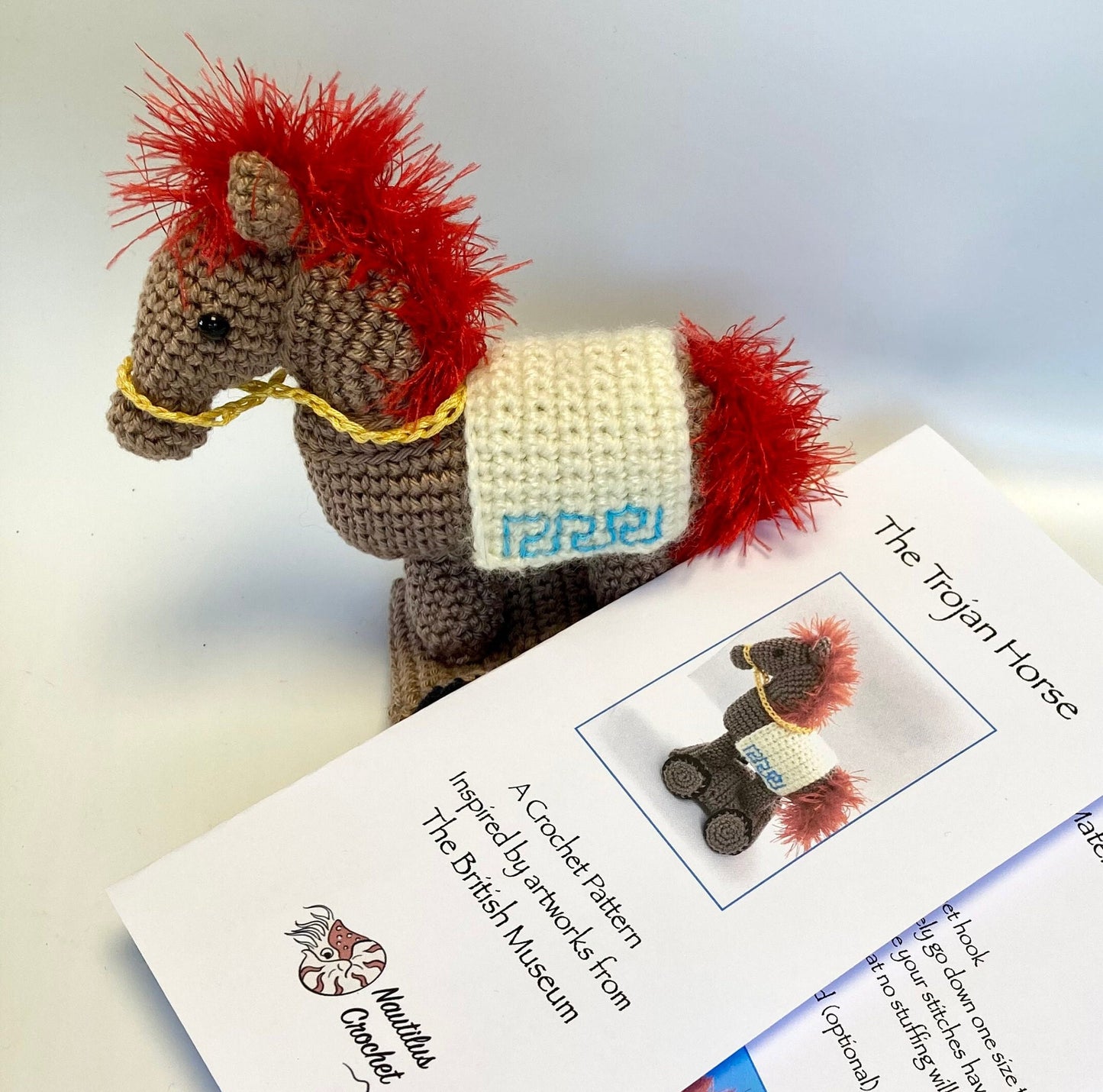 Trojan Horse Amigurumi Crochet Kit. Cutest little Greek horse to crochet with luxury yarns. Perfect for gifting!