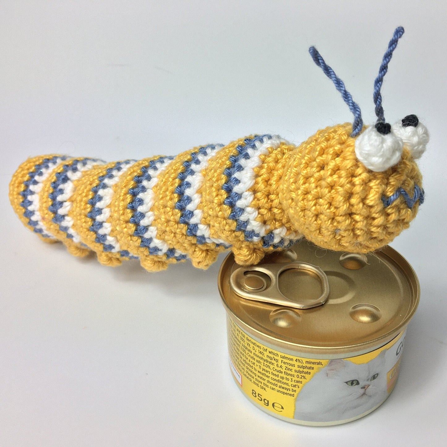Cat Toy Crochet Kit. Everything you need to make your cat a 'Caterpillar Claude' Catnip Toy in luxury Cotton Yarn!