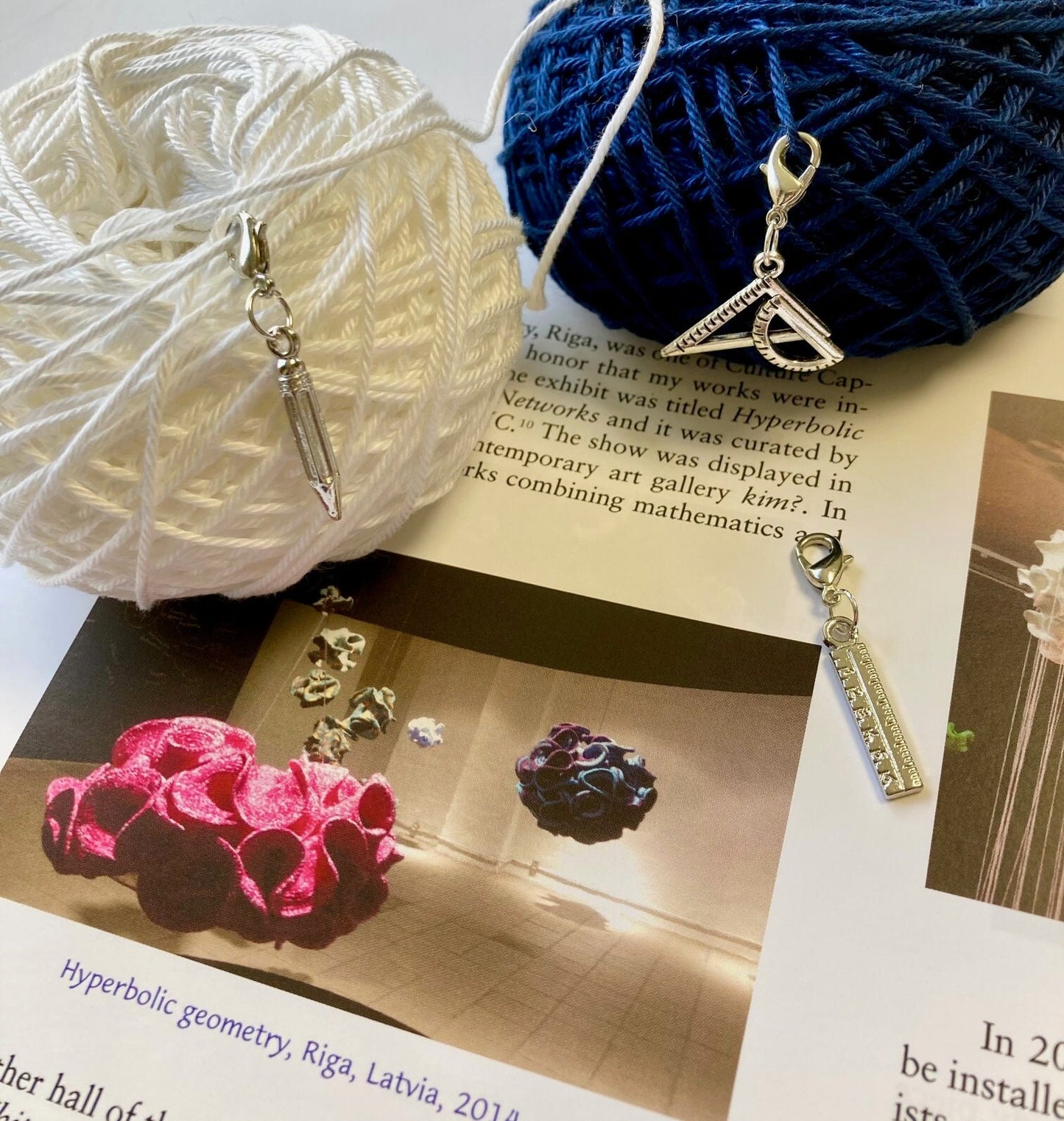 Science Crochet Gift. Kit includes Hyperbolic Planes Crochet Book, Luxury British Yarn, Crochet Hooks & 3 Super Cute Sciencey Stitch Markers