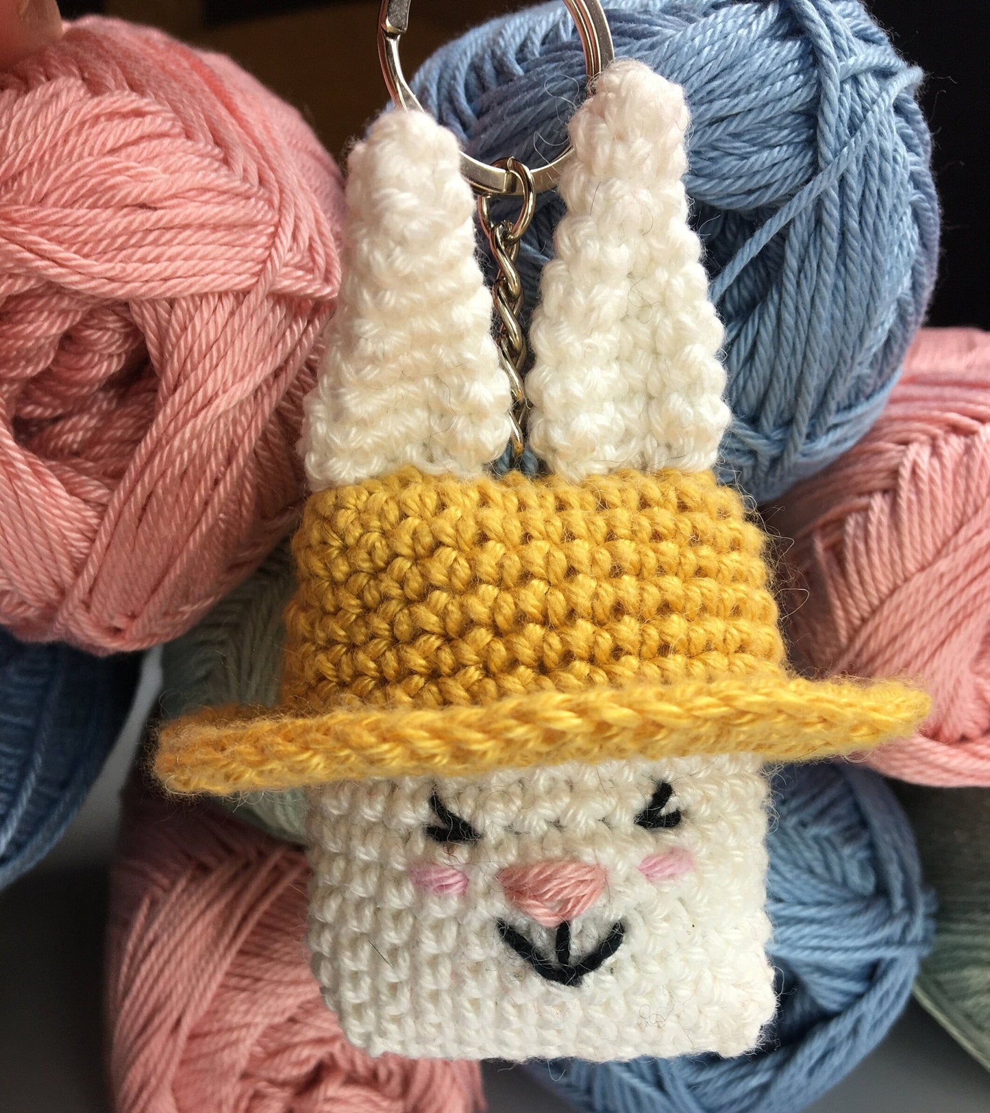Rabbit AirPods Case Keyring Crochet Kit. Including full instructions, luxury yarns and accessories.