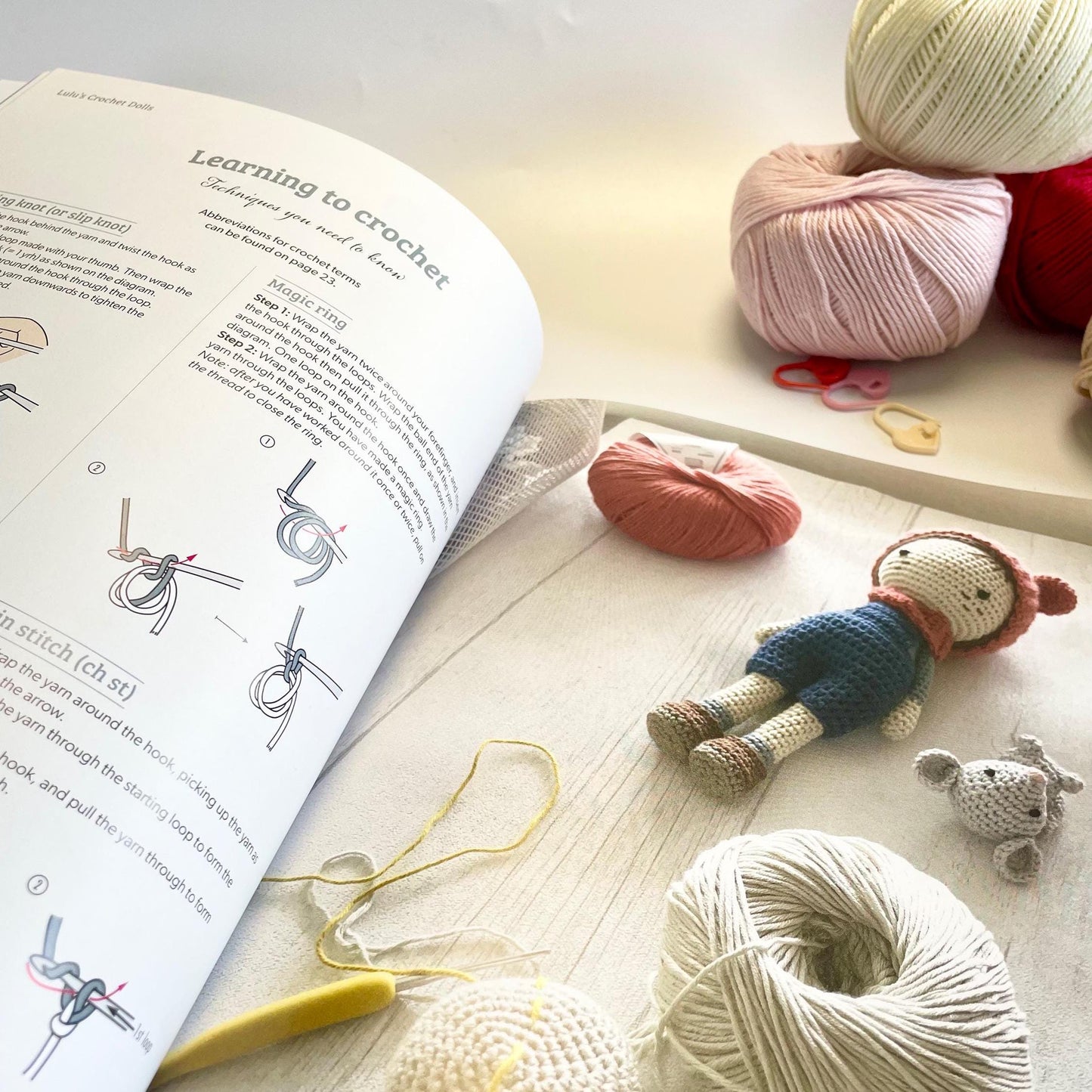 Crochet Dolls Complete Kit. Learn to Crochet with Lulu! Book, Luxury British Yarn, Crochet Hook, Stitch Markers & Accessories.